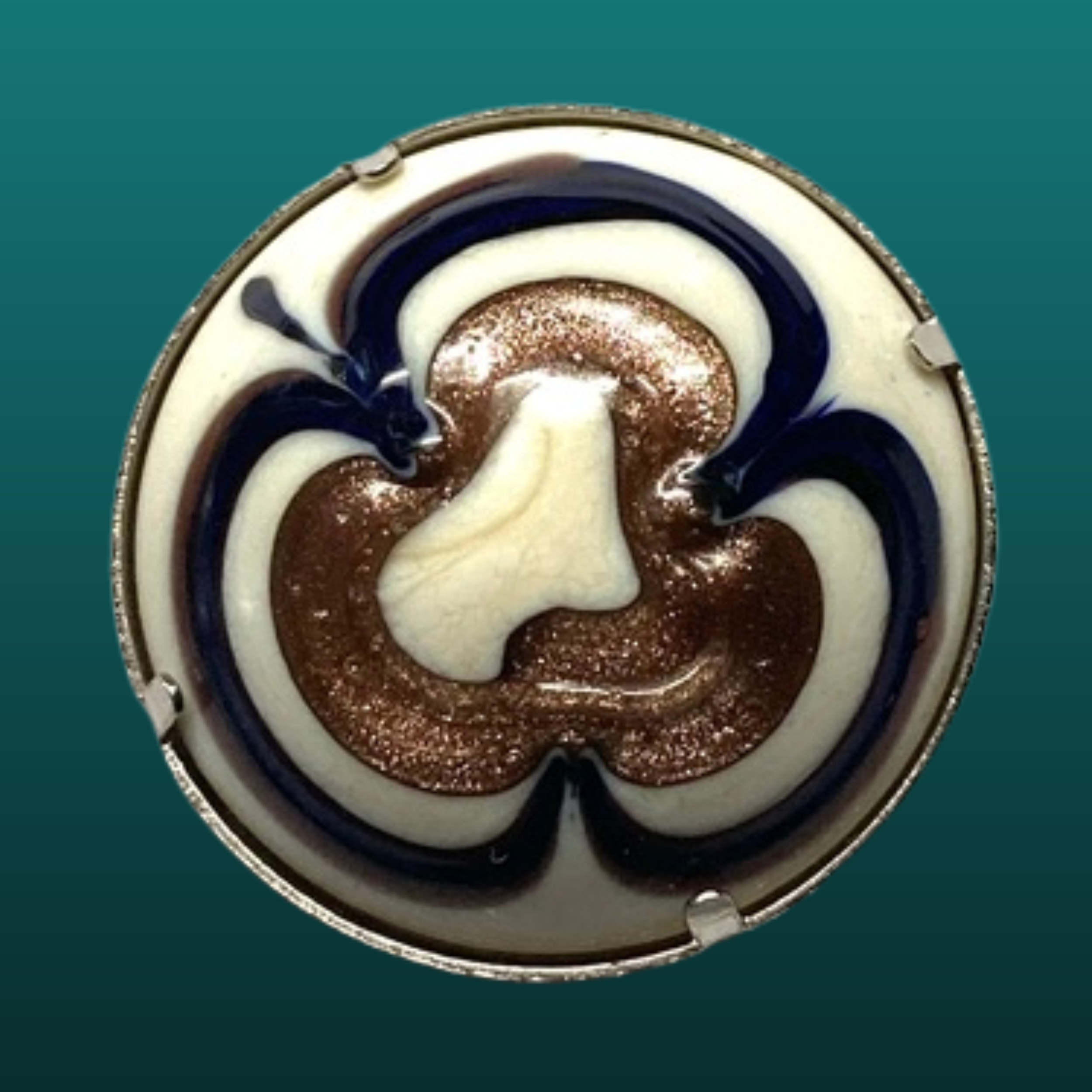 Medium Vintage Art Glass in Metal Button with Goldstone