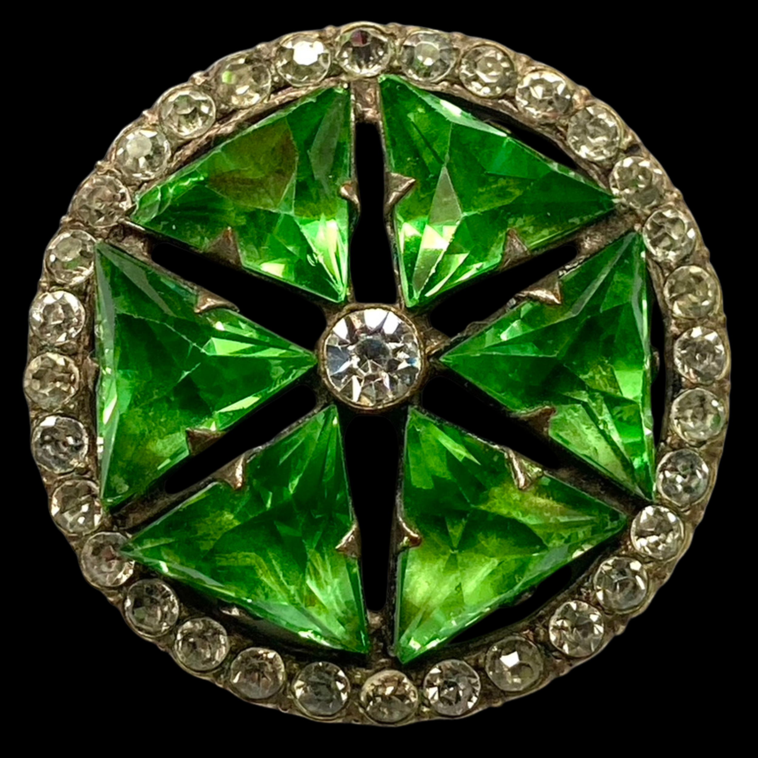 Large Mid 19th Century Silver Button with Vaseline Glass & Pastes