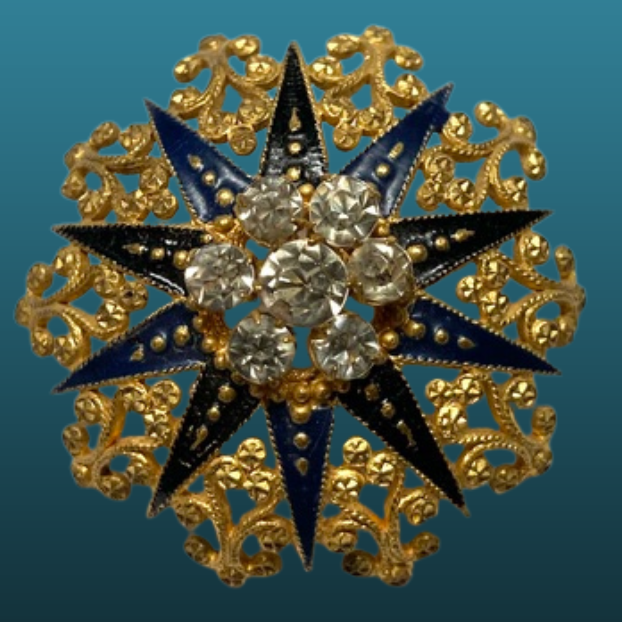 Large Domed Dainty Openwork Metal Button with Pastes