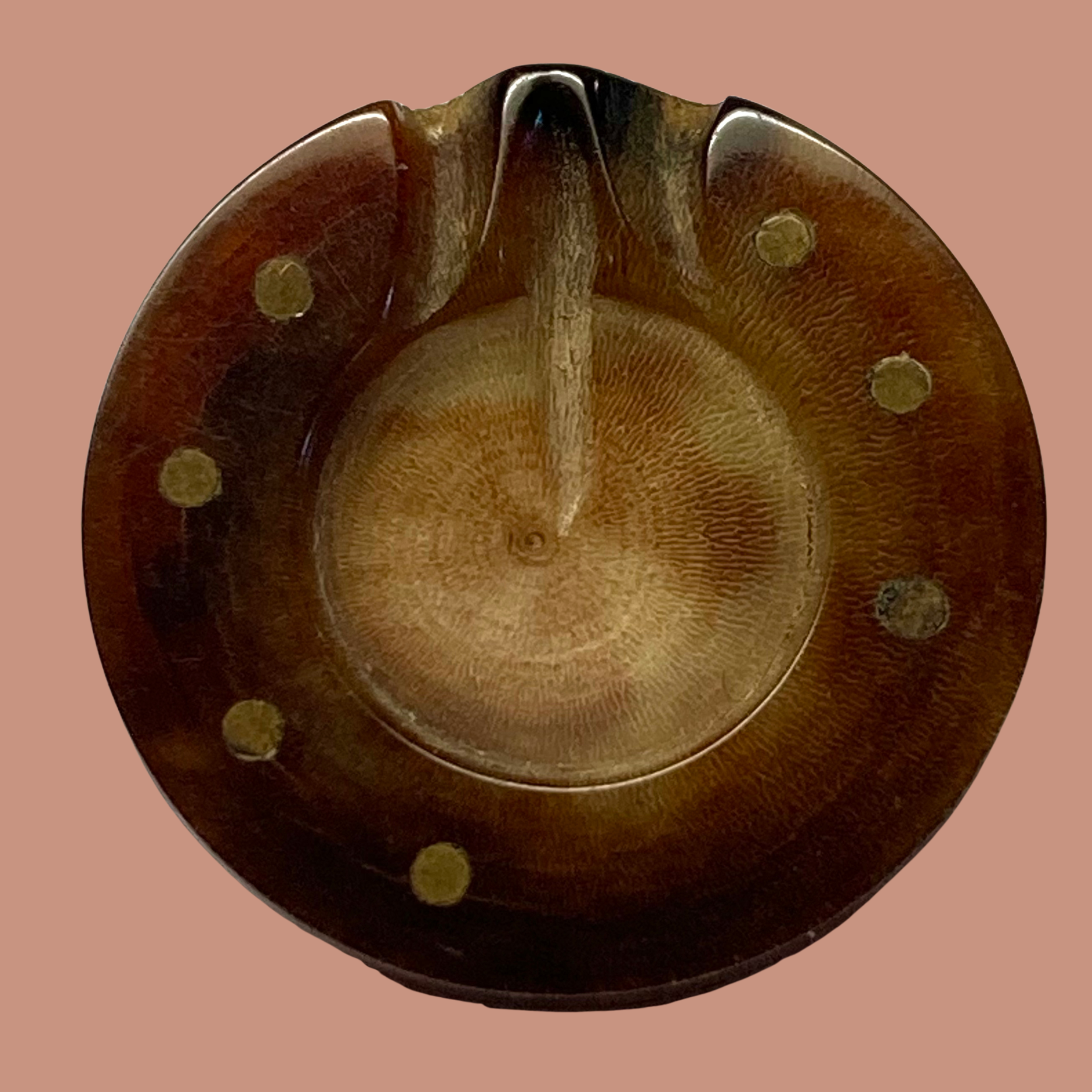 Medium 19th Century Horn Realistic Horseshoe Button w Brass Inlay