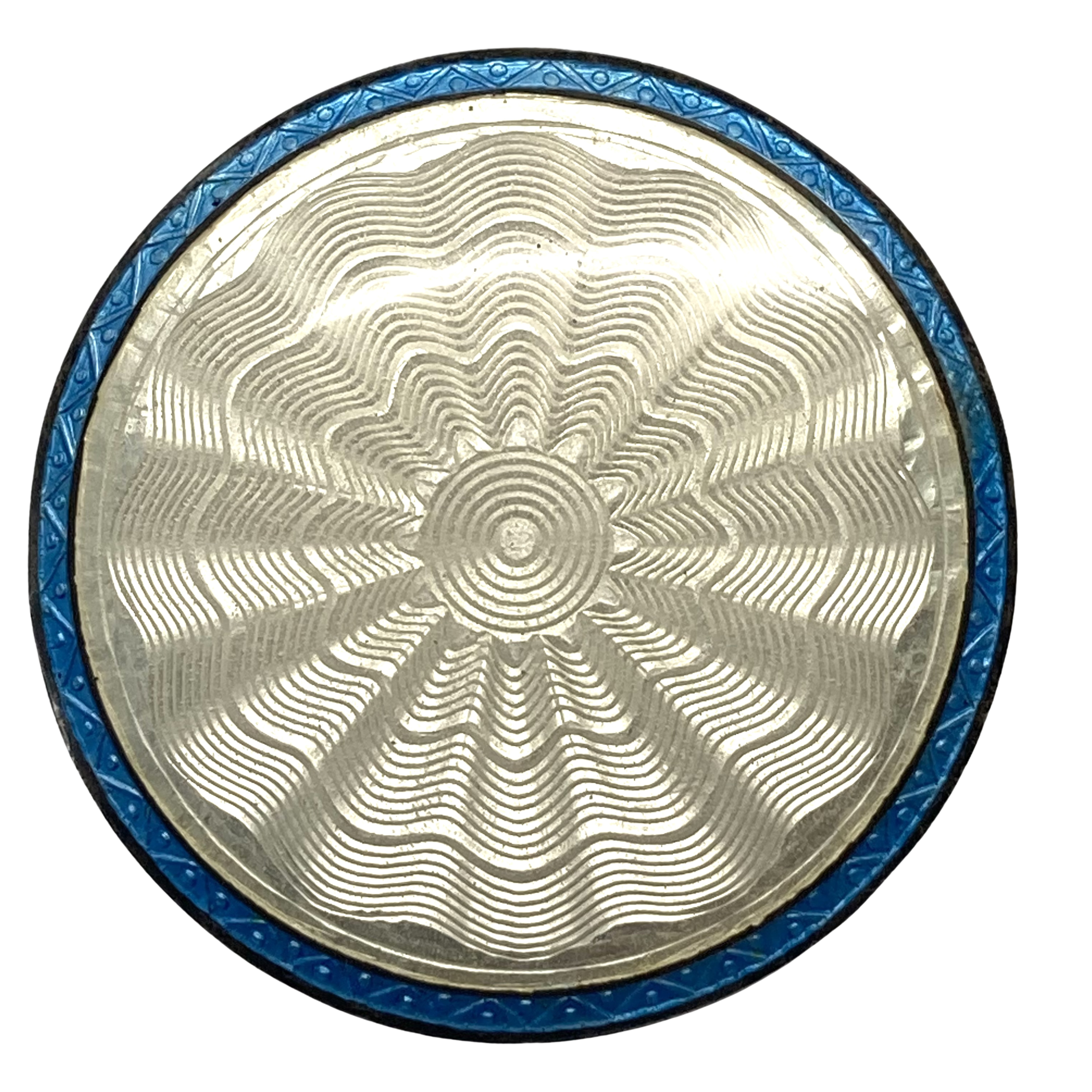Large Medium Sterling Silver Button with Blue and White Guilloche Enamel