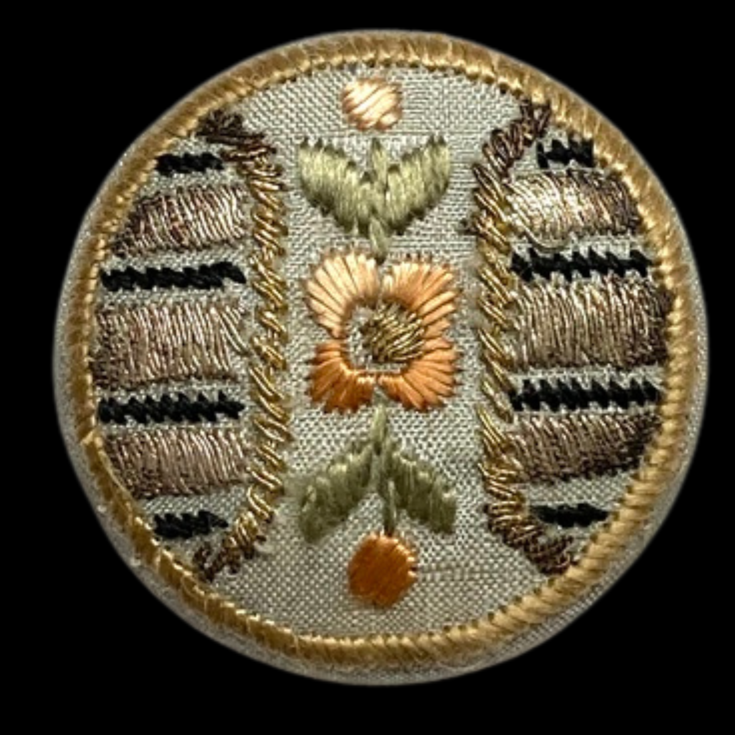 Medium Antique Hand Embroidered Fabric Button