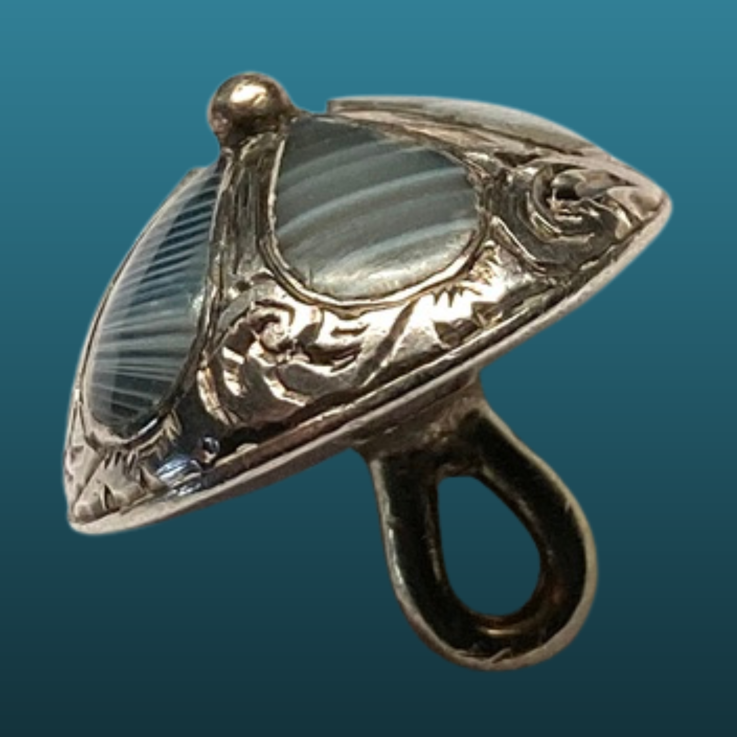 Small Antique Domed Chased Silver Button with Agate
