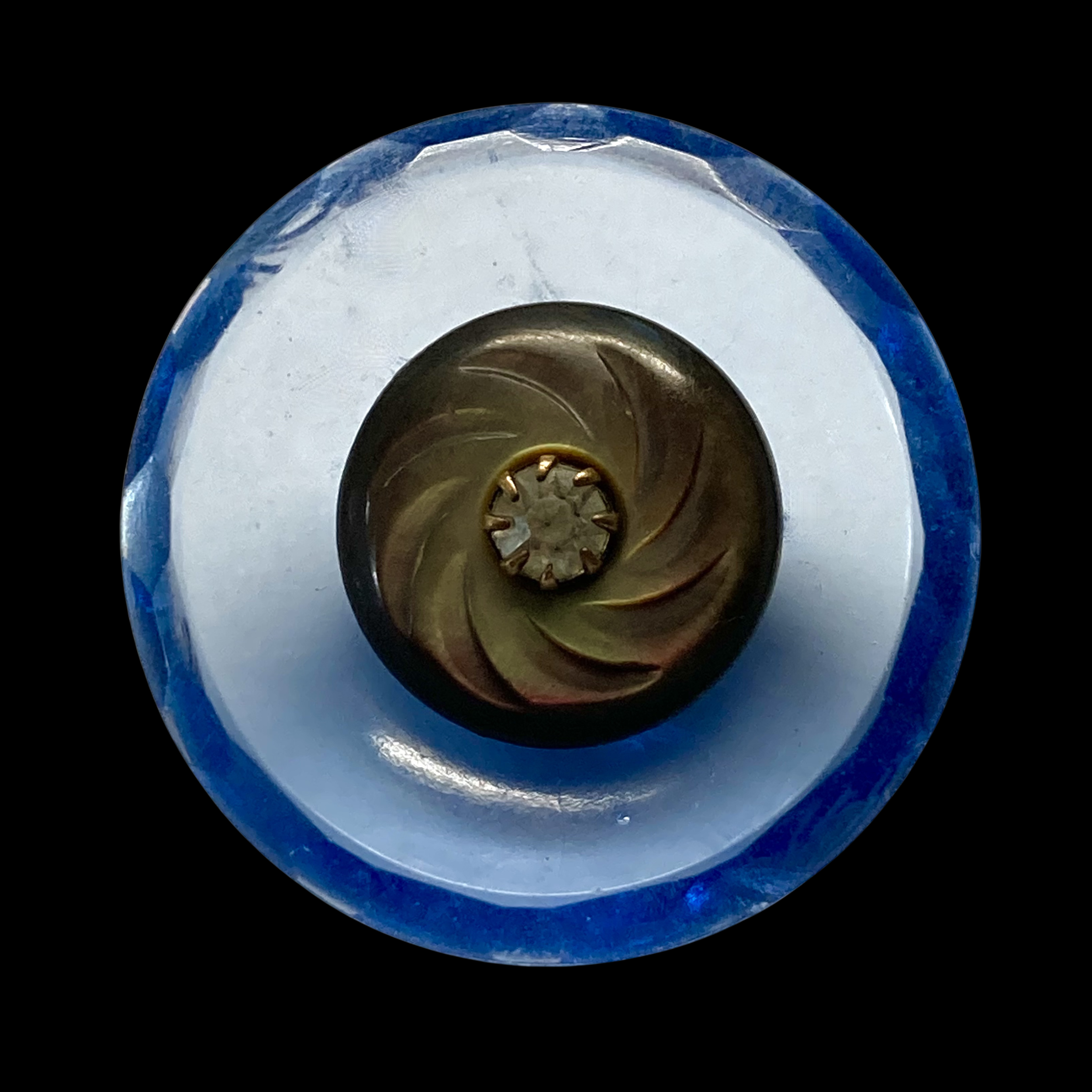 Medium Faceted Blue Glass with Pearl and Paste