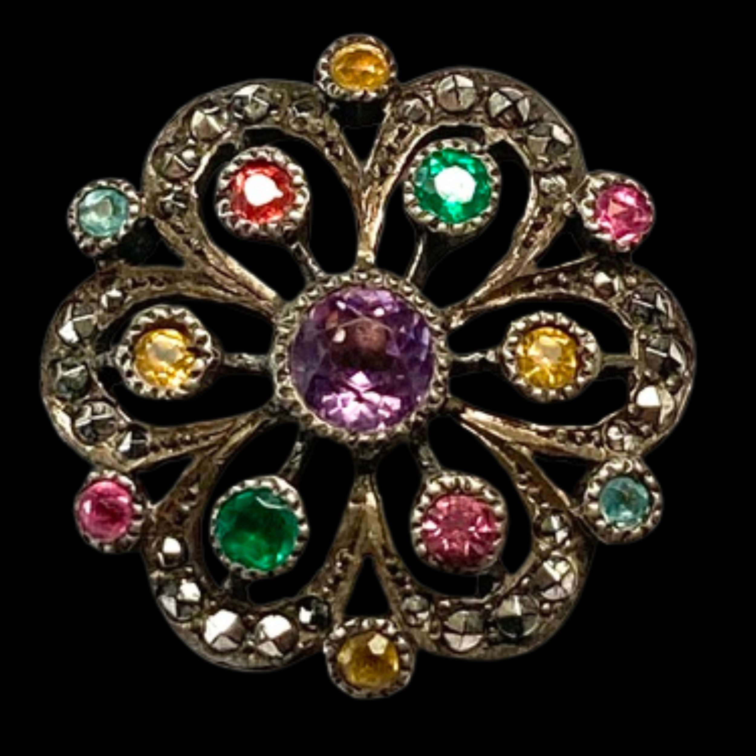 Medium Dainty Late Georgian Pastes in Silver Button w Marcasites