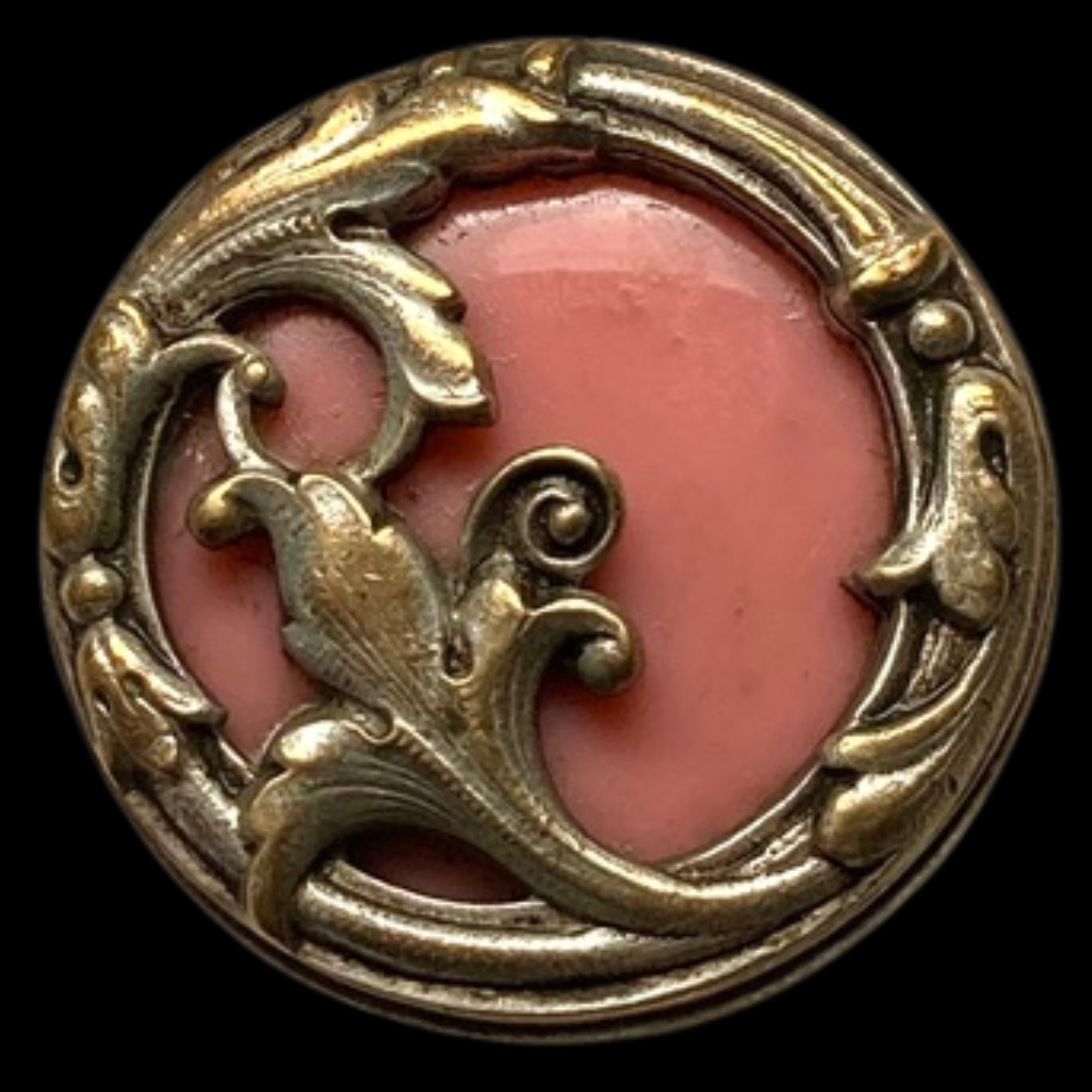 Medium Beautiful Antique Brass Button with Art Nouveau Floral Design