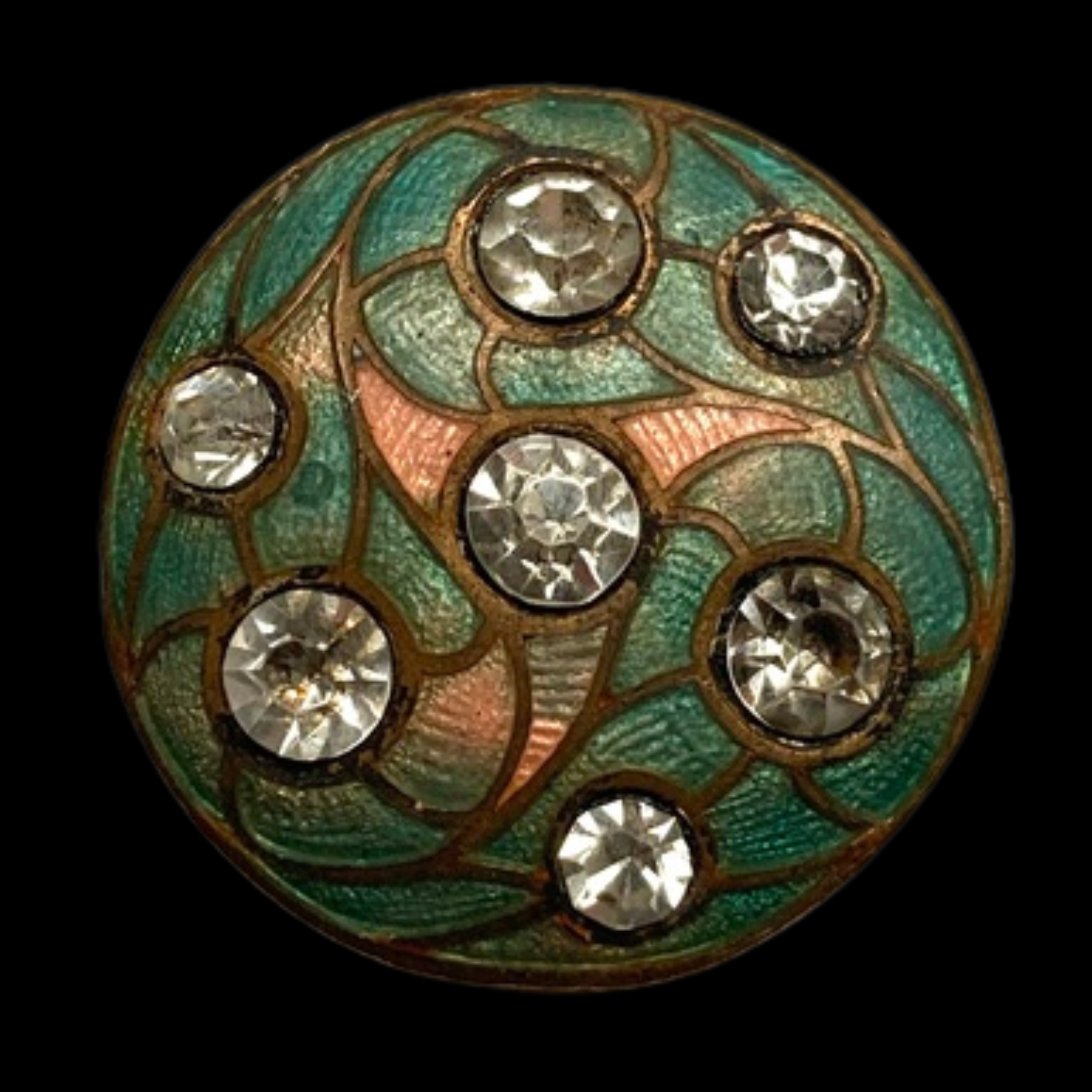 Medium Antique Button with Enamel and Pastes