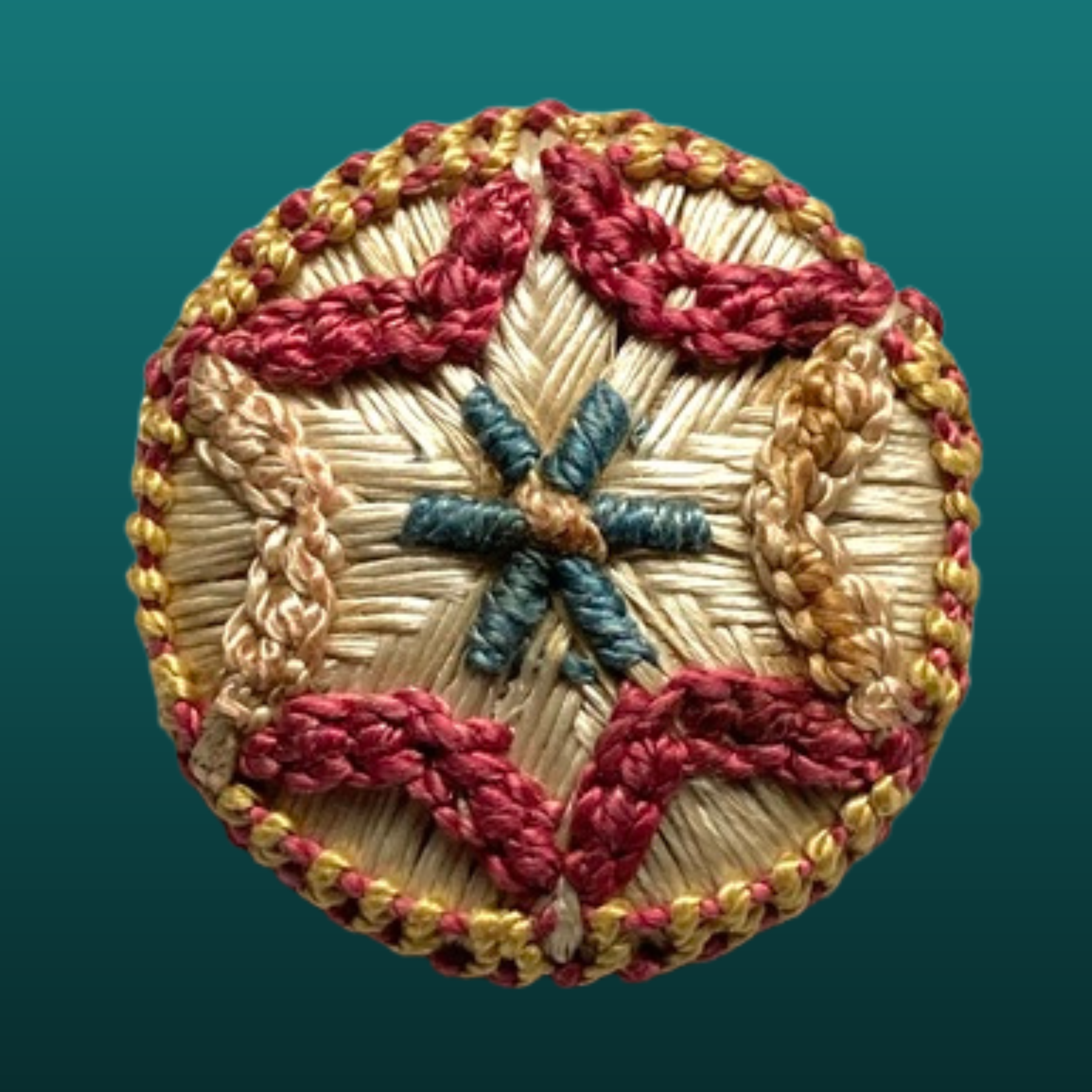 Medium Antique Hand Worked Fabric Button