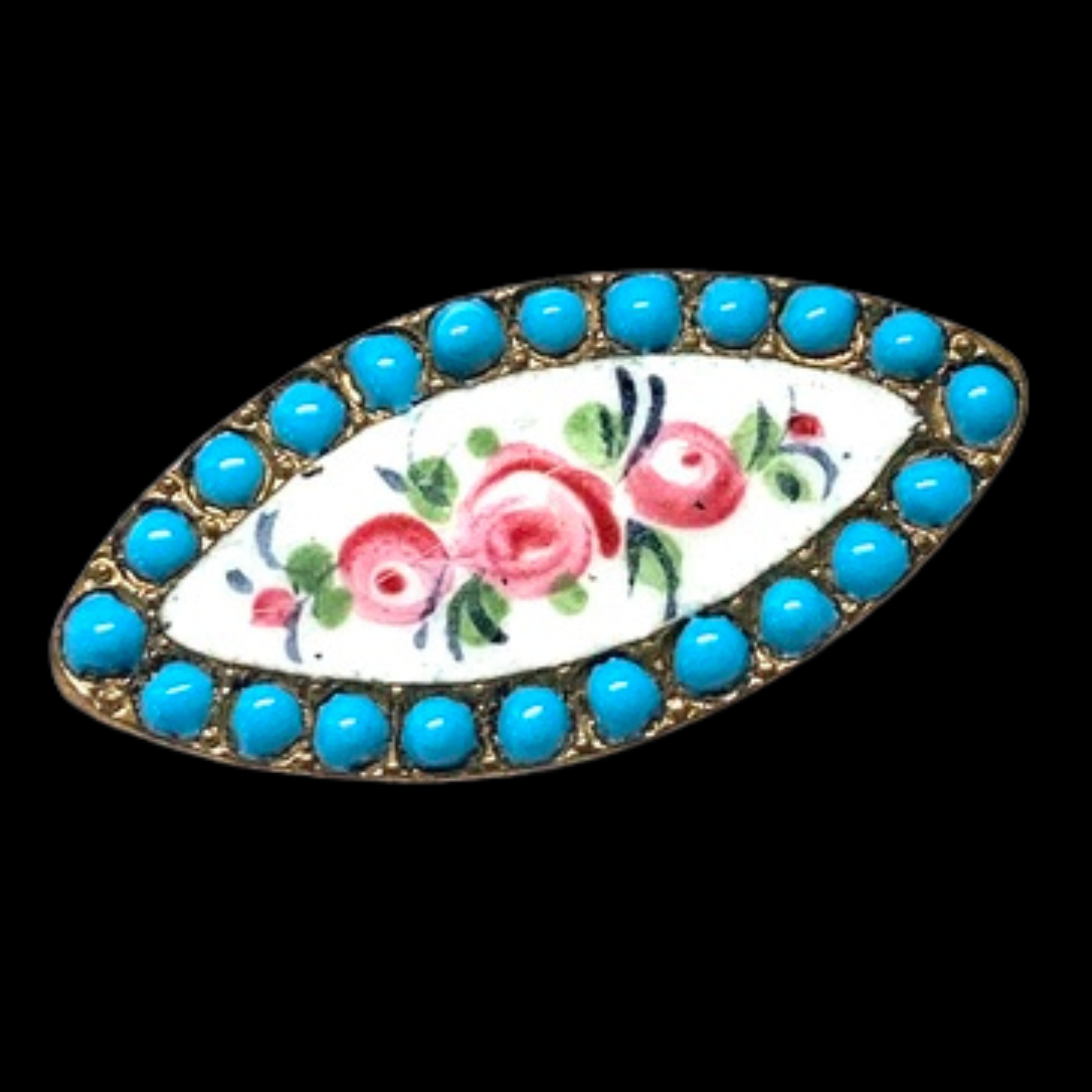 Medium Victorian Era Spindle Shape Enamel Button with Florals