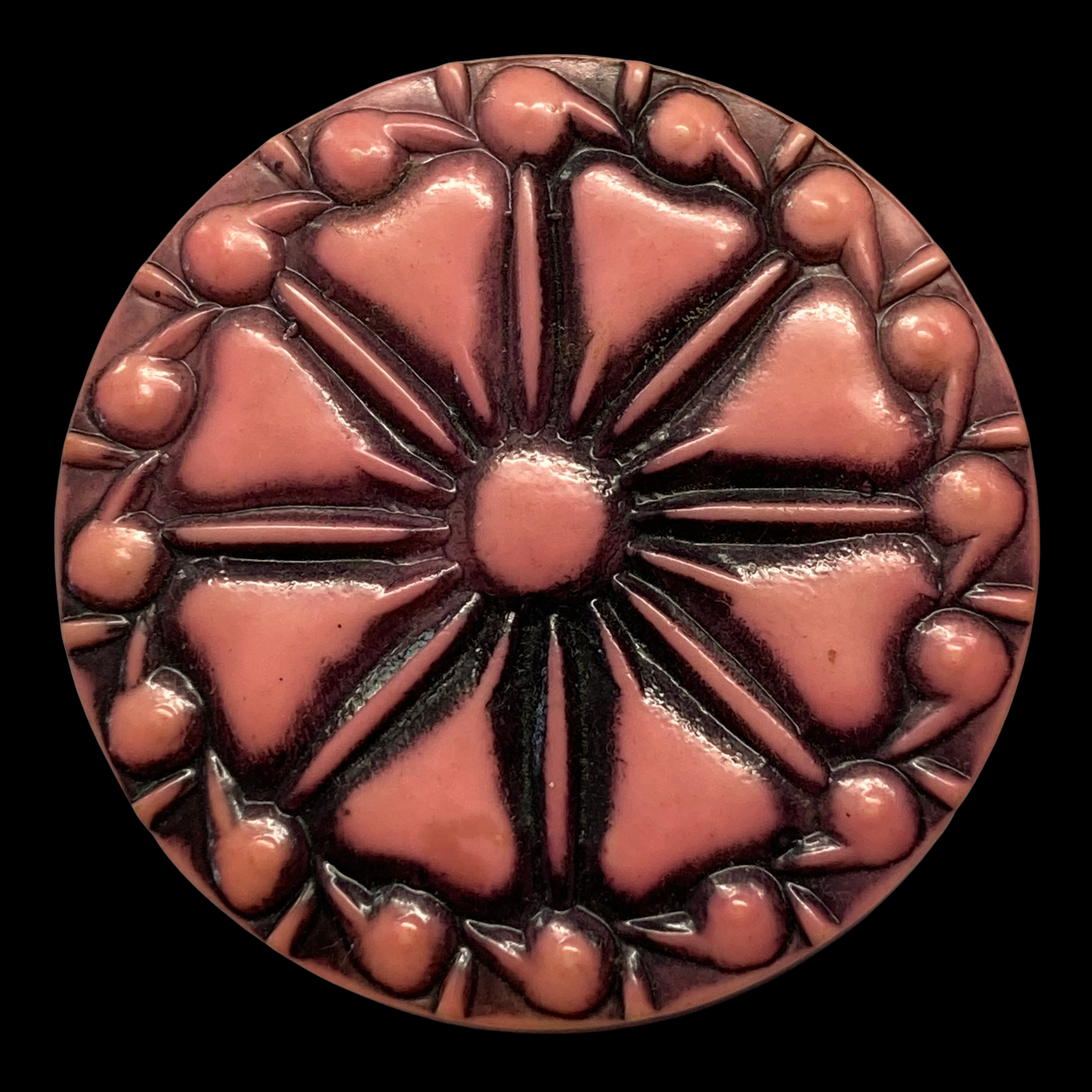 Large Vintage Pink Celluloid Button with Floral Design