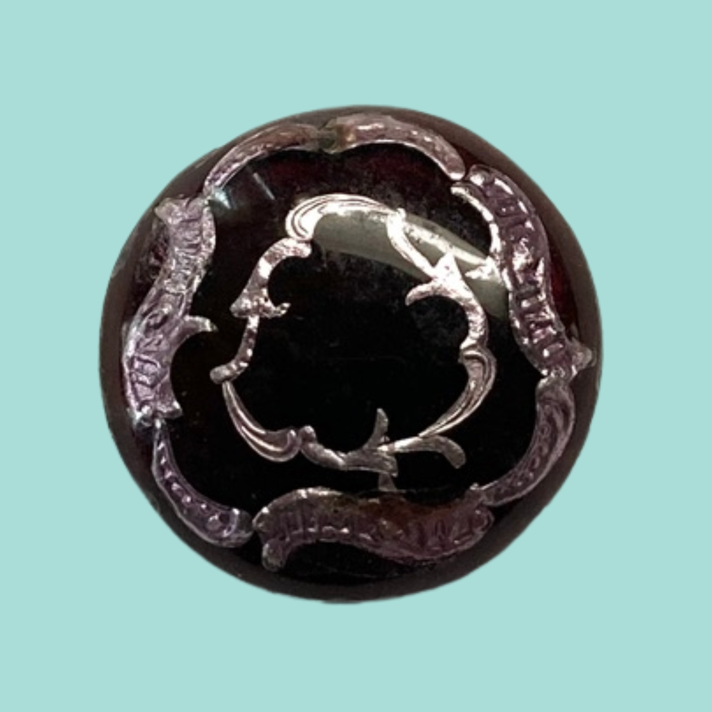 Small 19th Century Purple Enamel Button with Foil Pappillons
