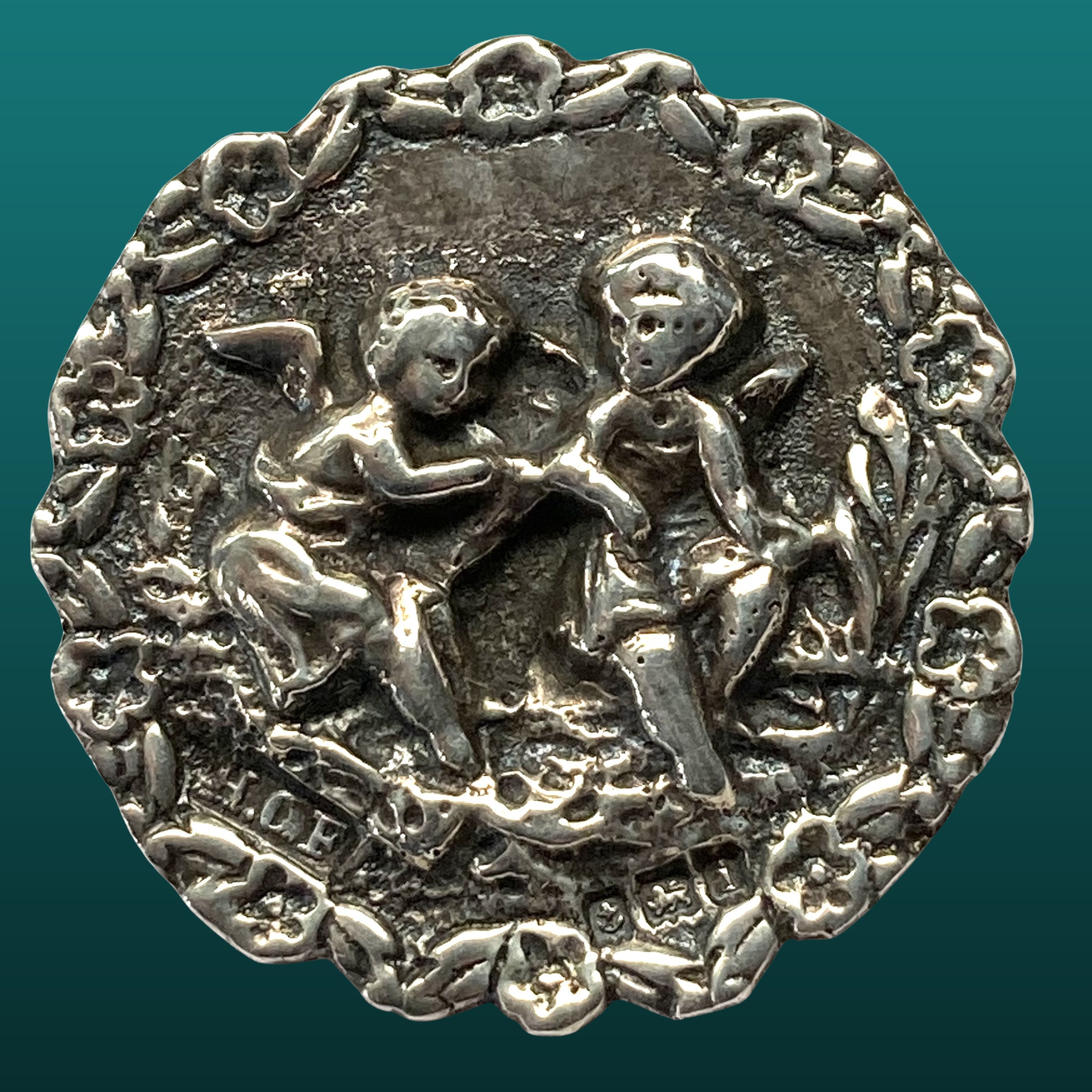 Large Medium Henry C Foreman 1908 Sterling Silver Cherub Button