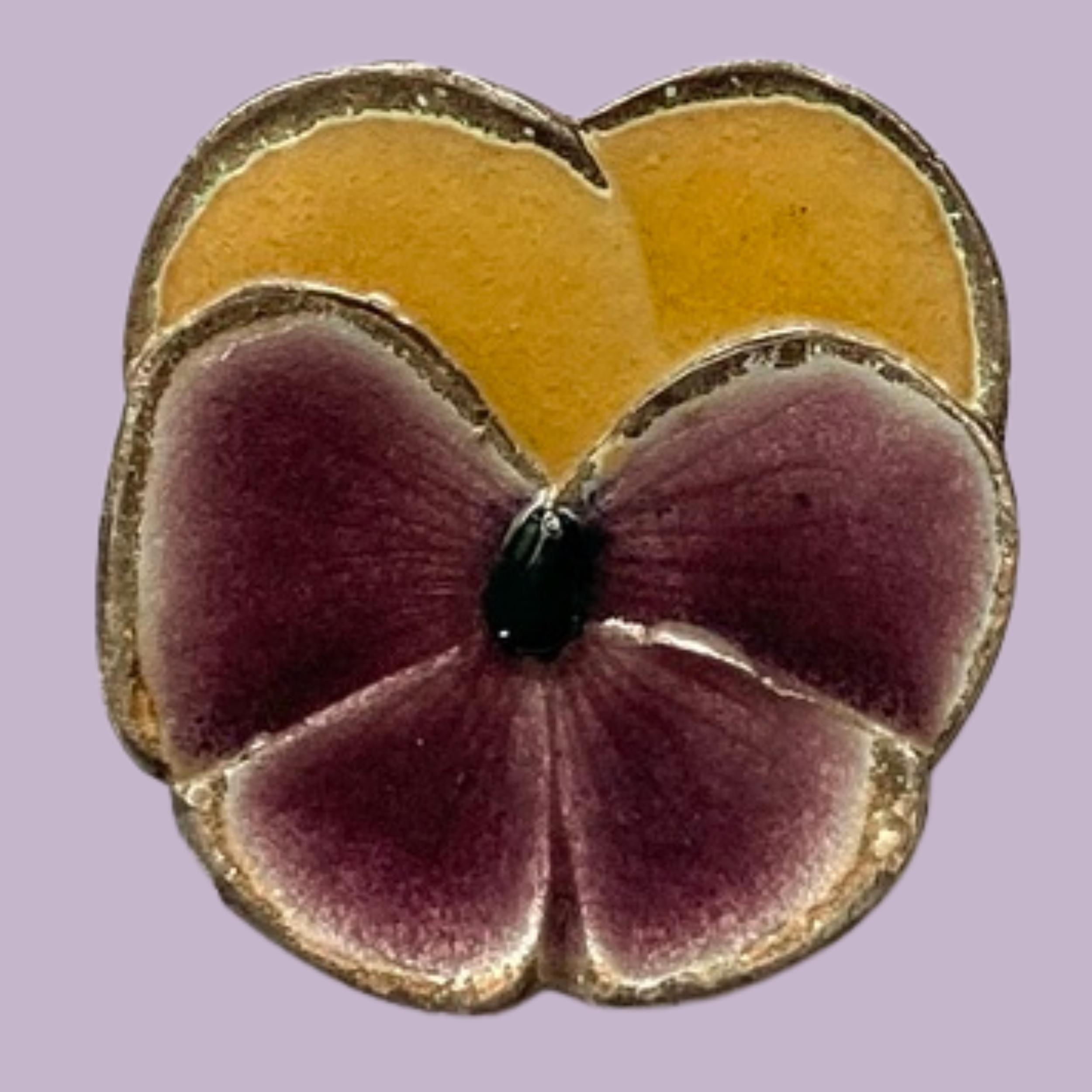 Medium Signed Silver Realistic Pansy Button w Enamel