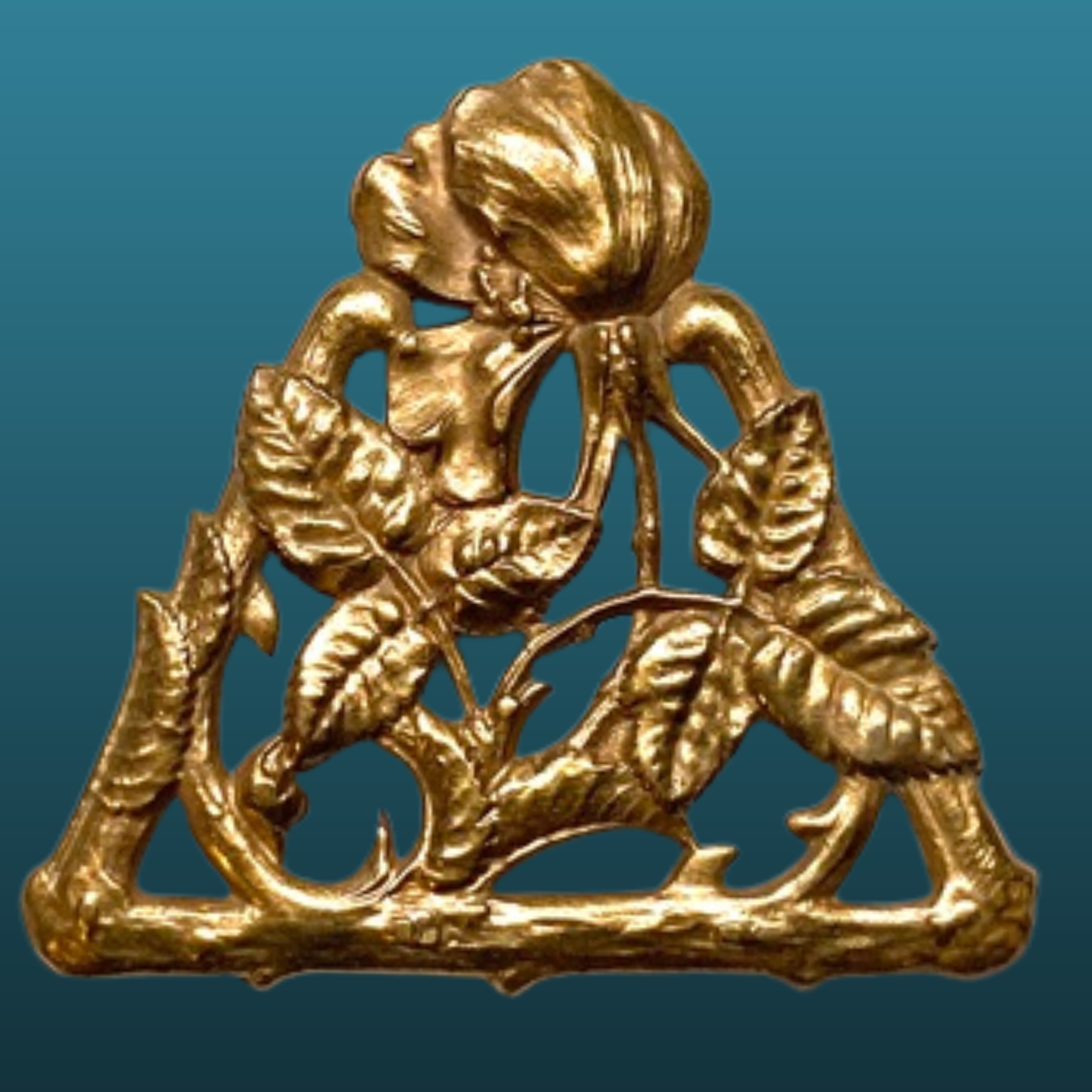 Large Antique Gilt Brass Art Nouveau Button with Iris