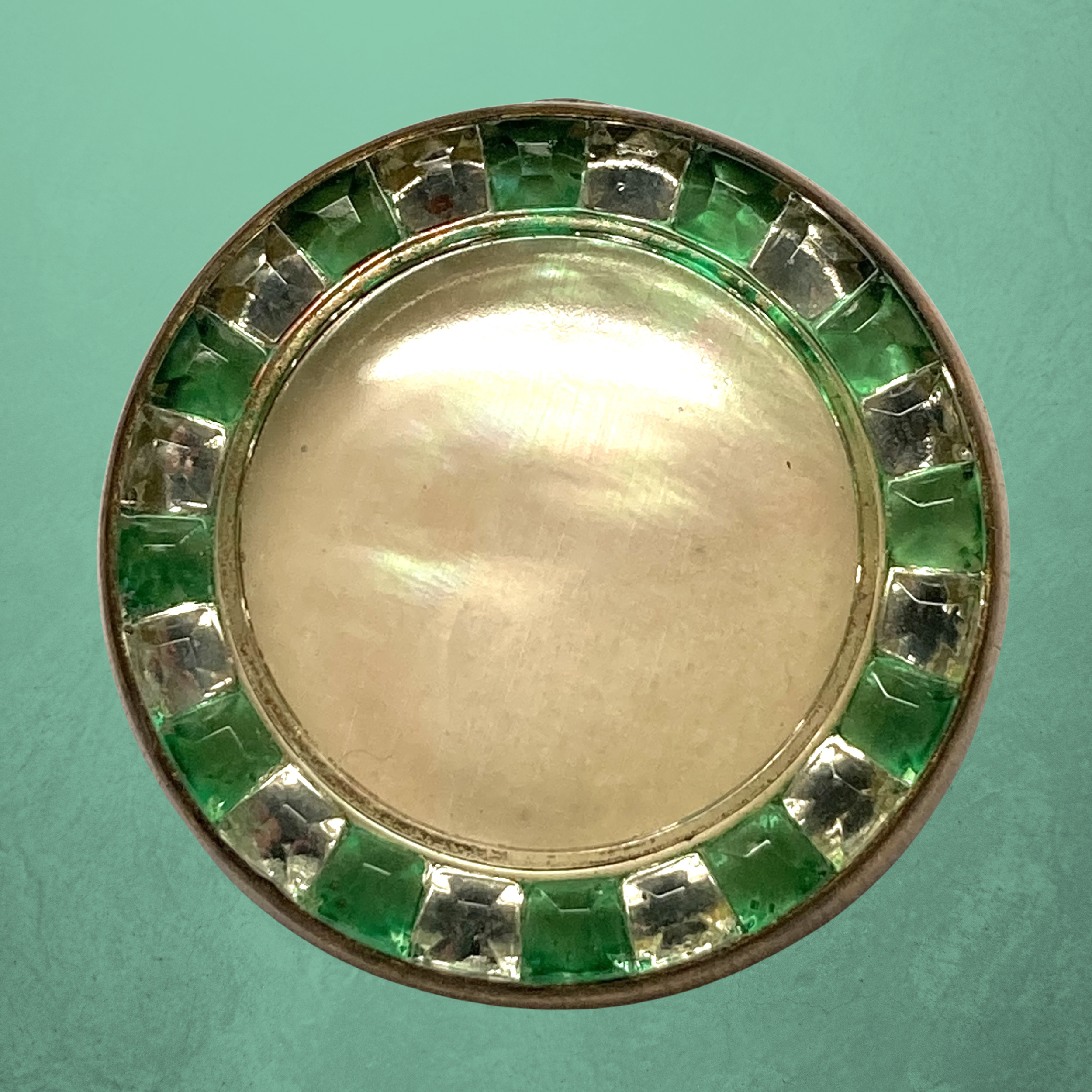 Medium Mother of Pearl Under Glass in Brass Button with Glass Border