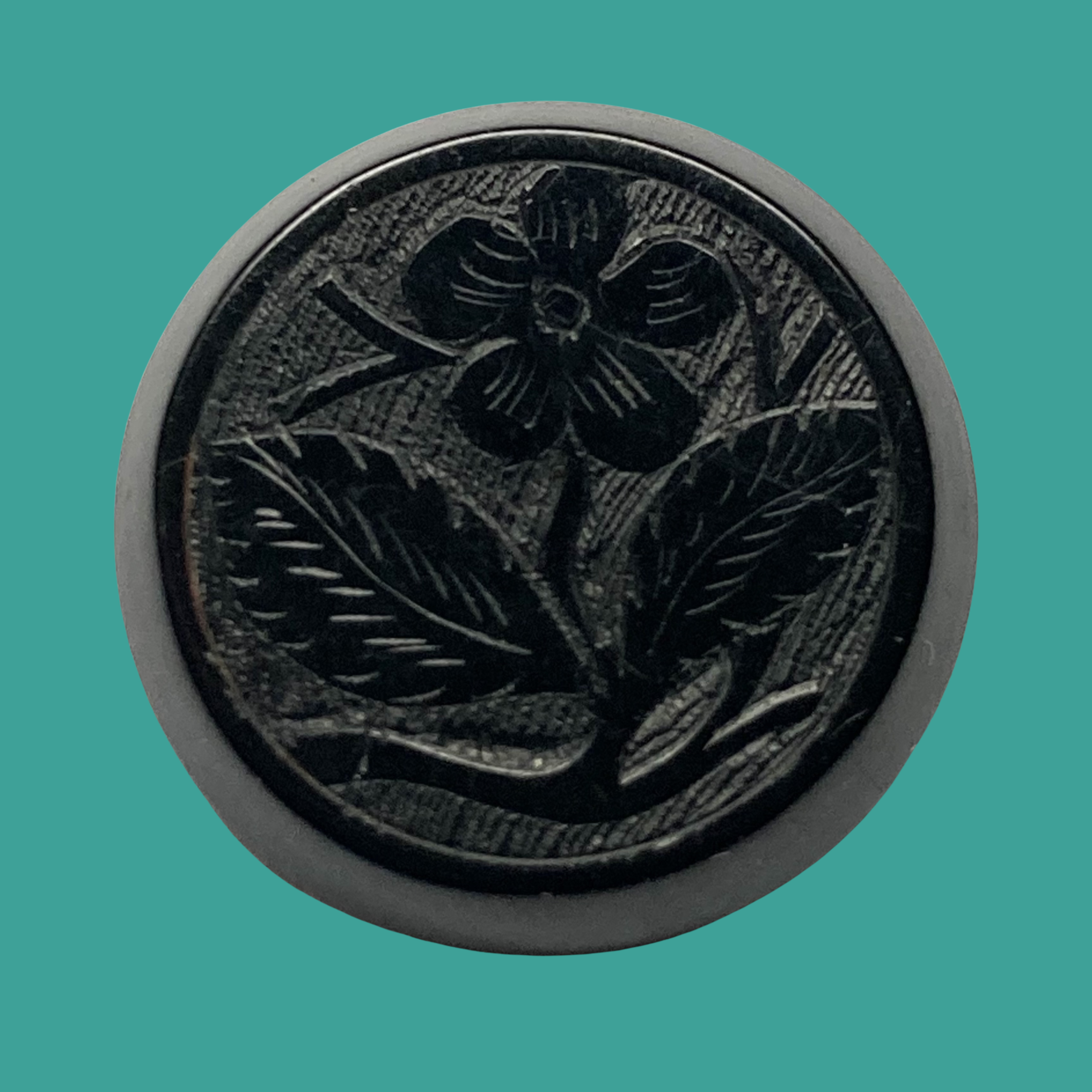 Small Victorian Era True Jet Floral Button