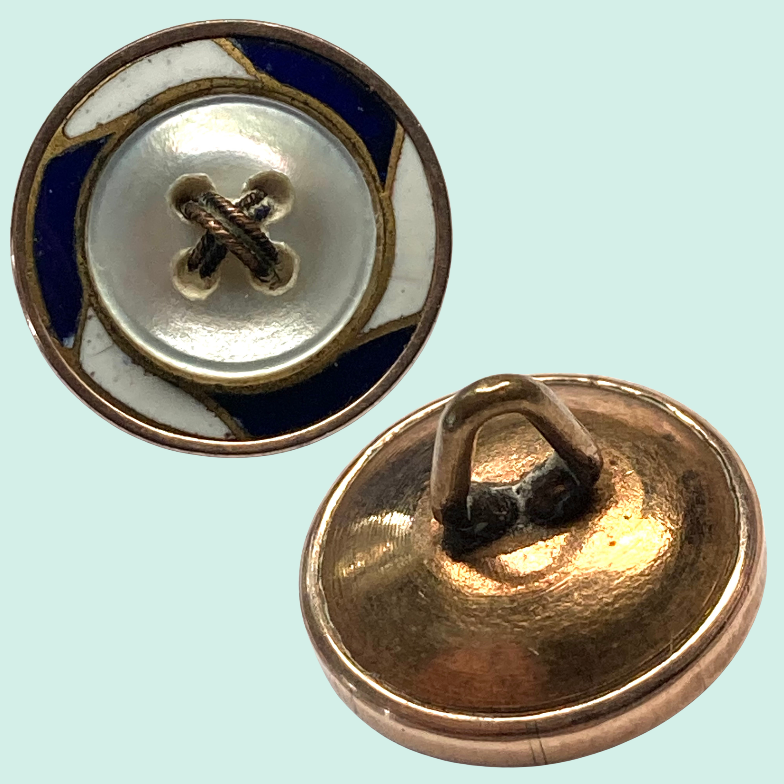 Small Antique Birmingham Trade Button with Enamel Border and Shell