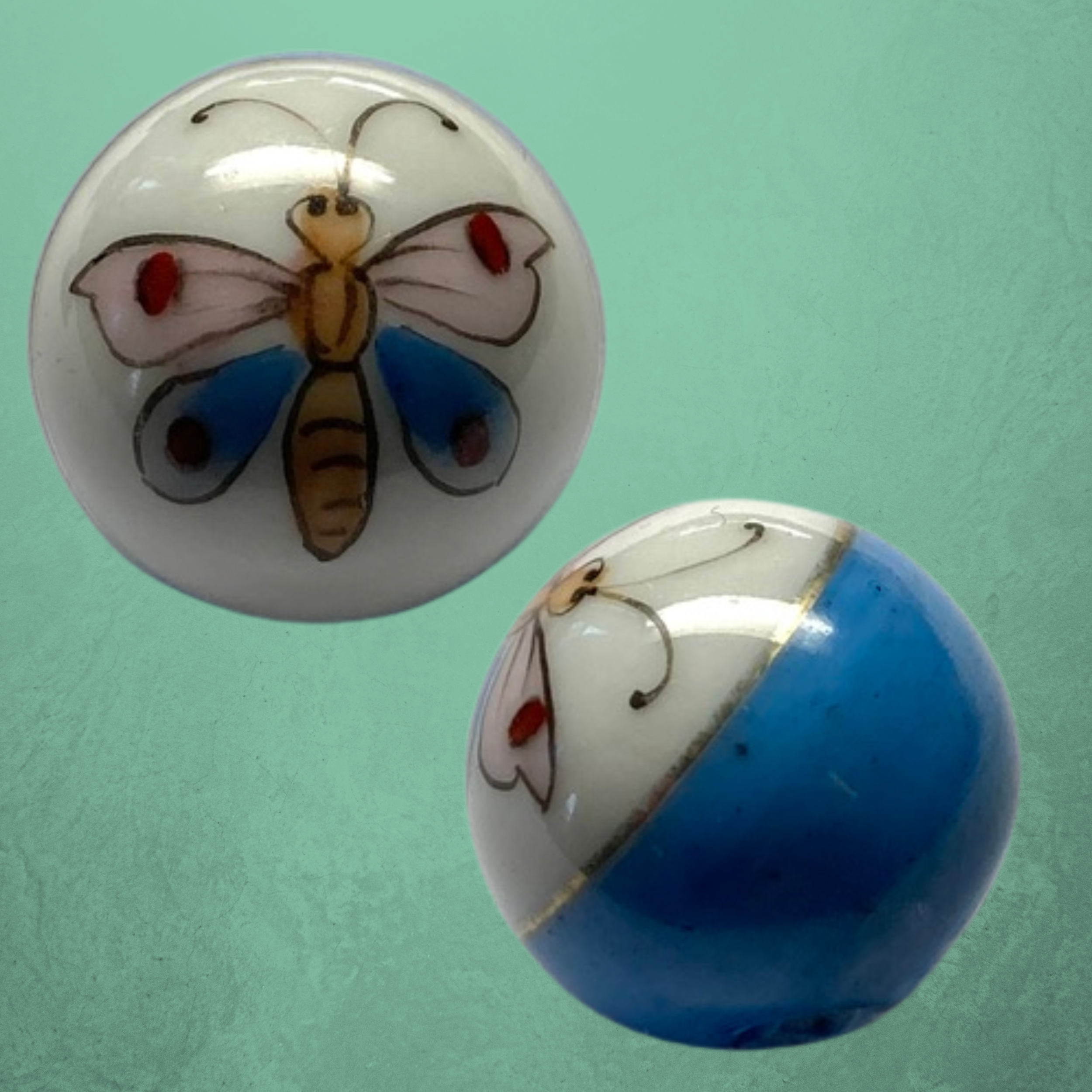 Small 11/16" Hand Painted Ceramic Ball Button with Butterfly