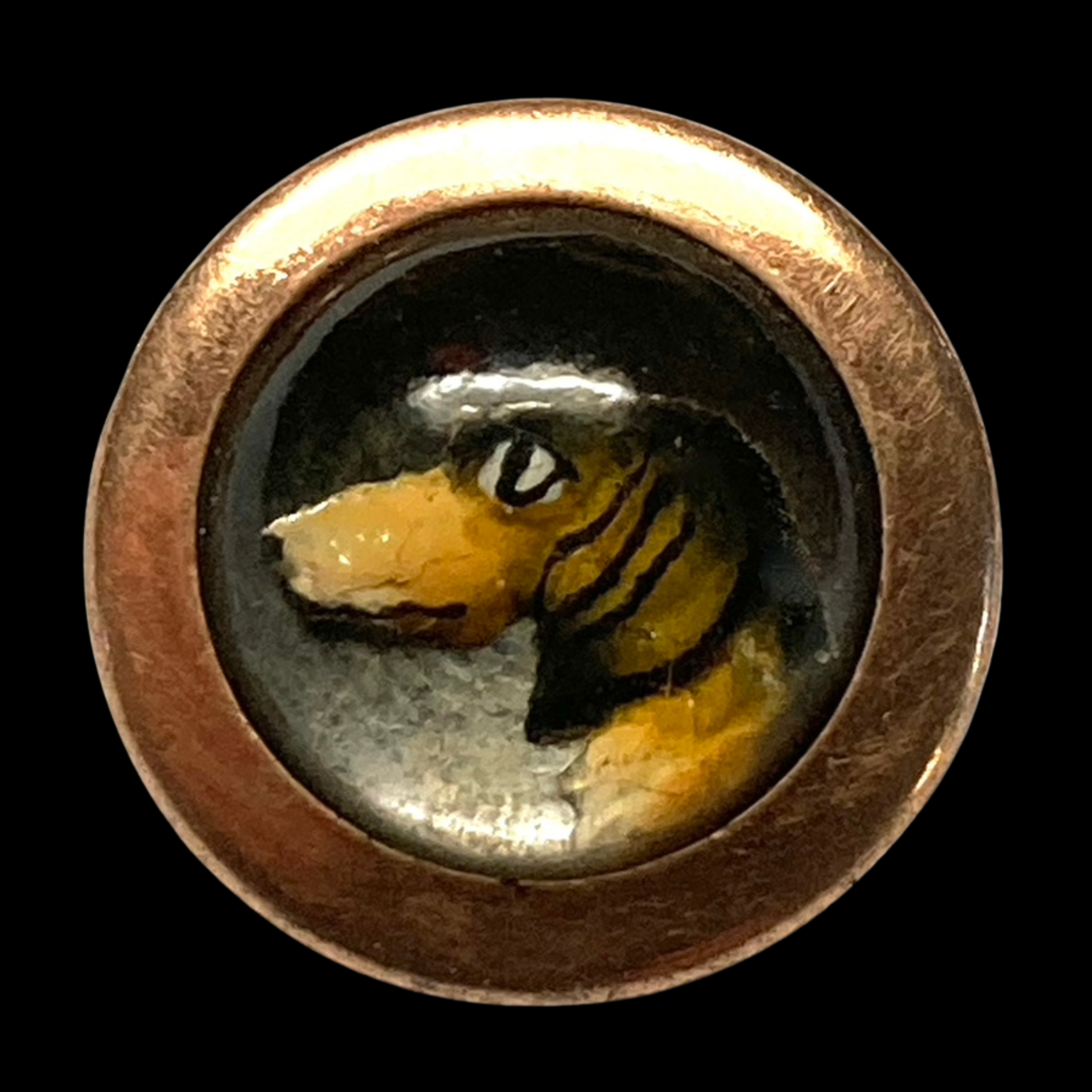 Small Signed British Dog Design Under Glass Waistcoat Button