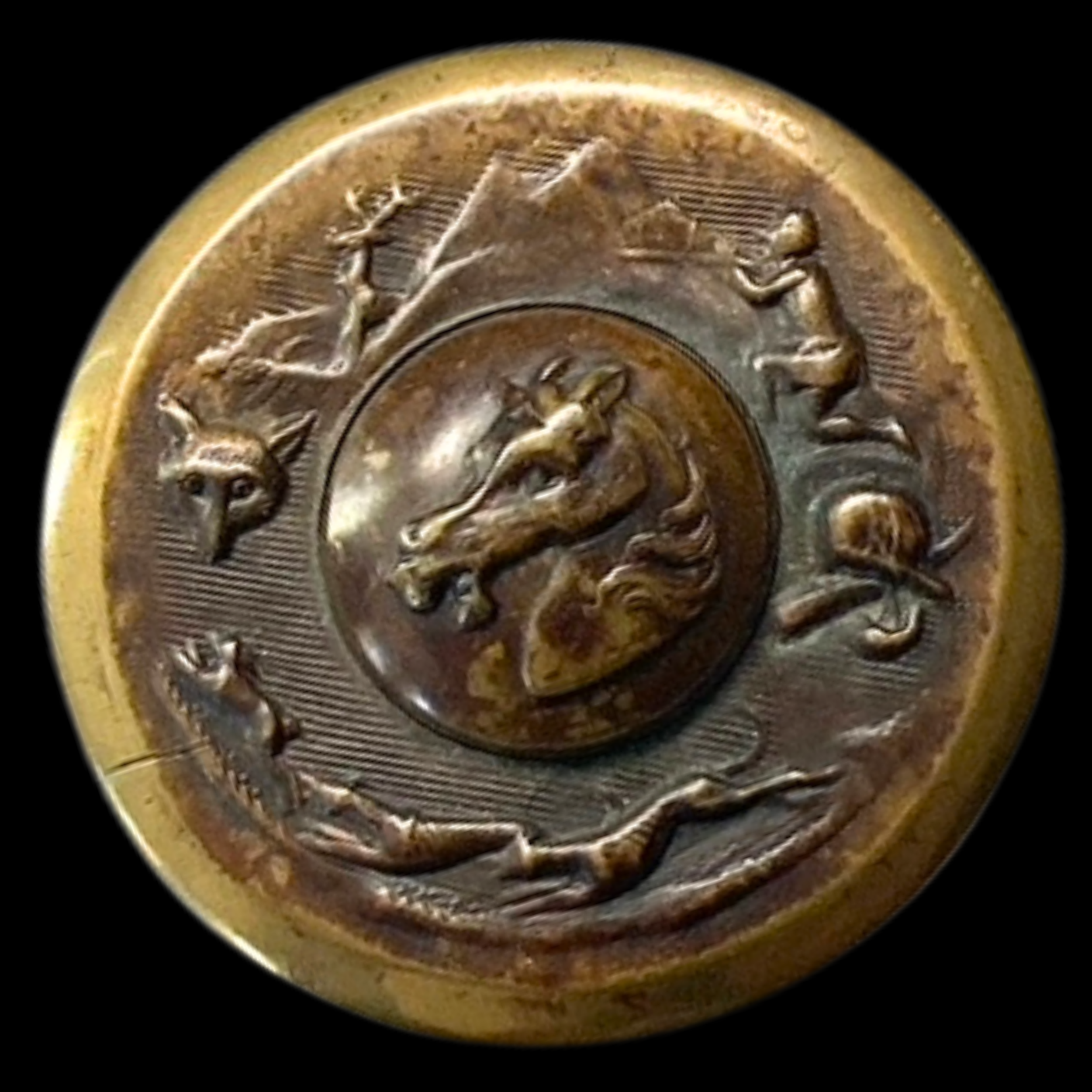 Large 19th Century Brass Sporting Button with Horse & Hunt Border