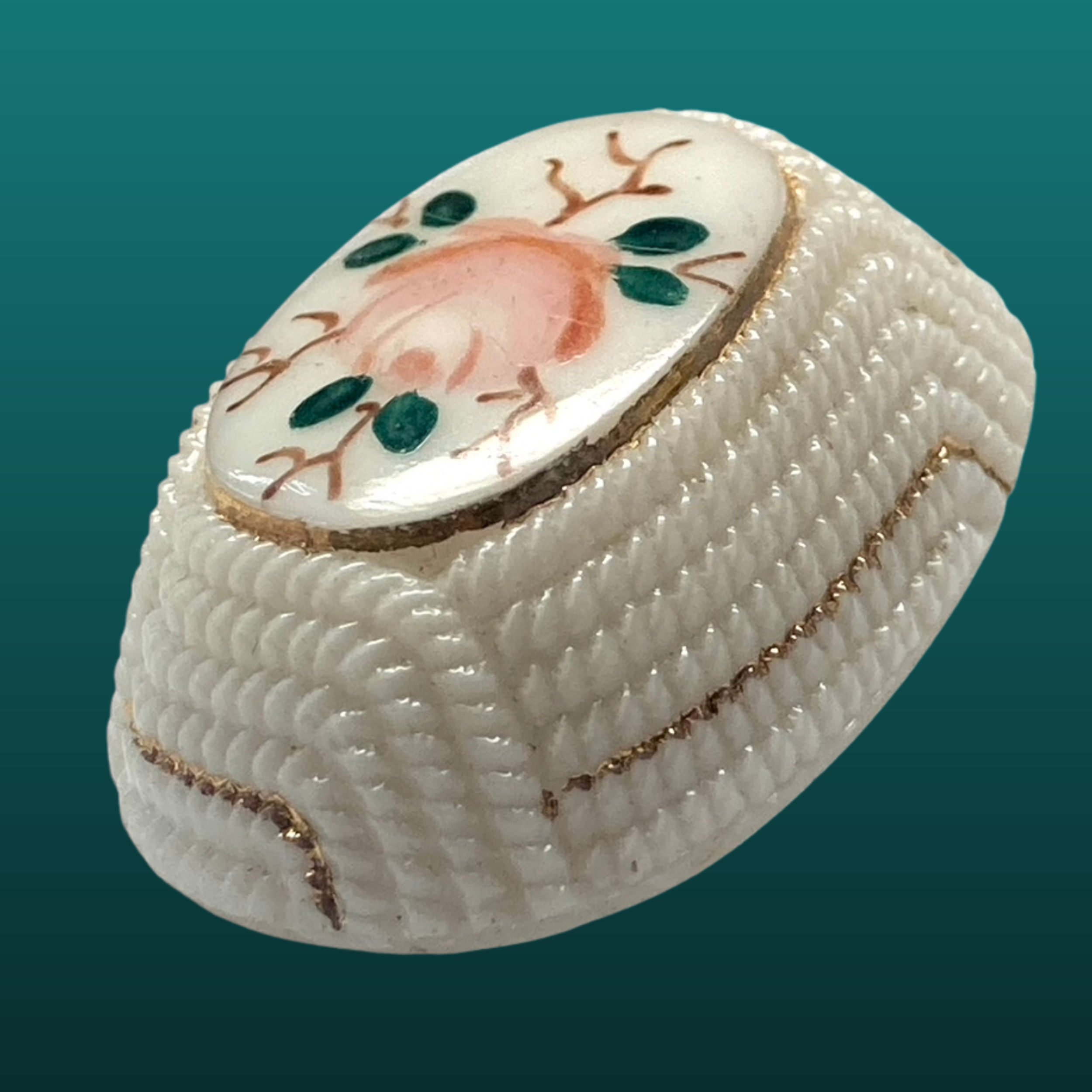 Medium Unique Uranium Glass Button with Painted Floral