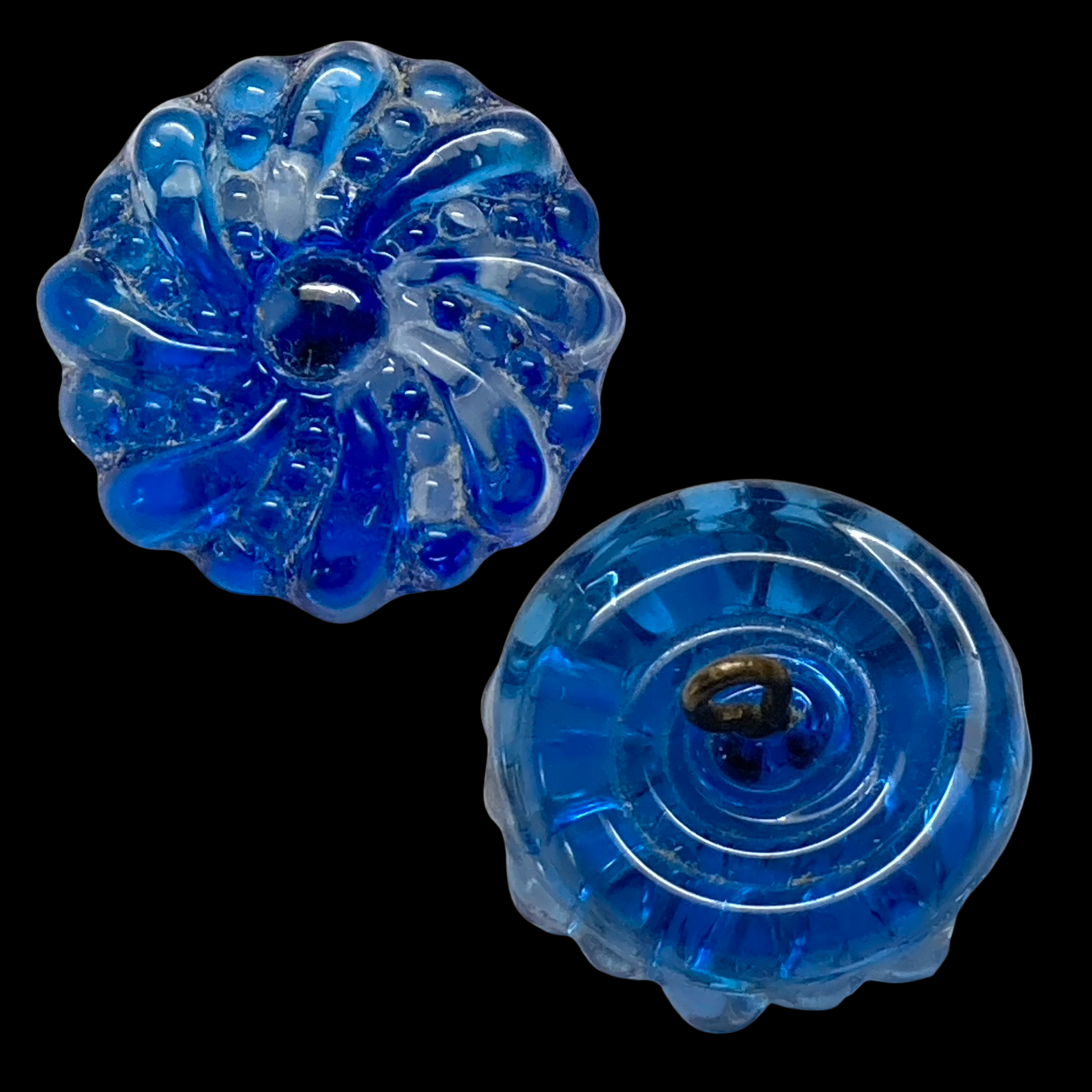 Small Antique Cobalt Blue Glass Swirlback Paperweight Button