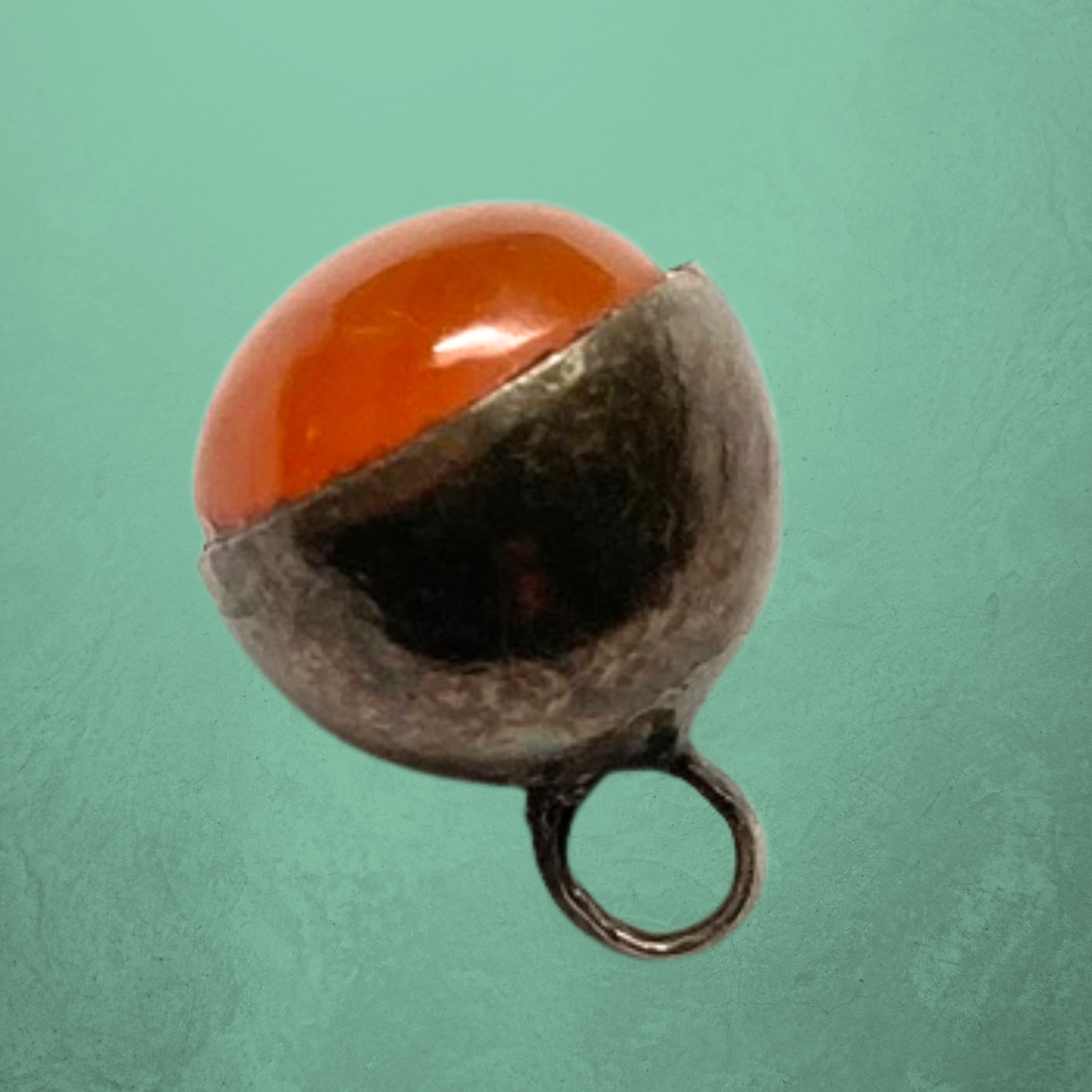 Small Antique Silver Button with Carnelian Agate
