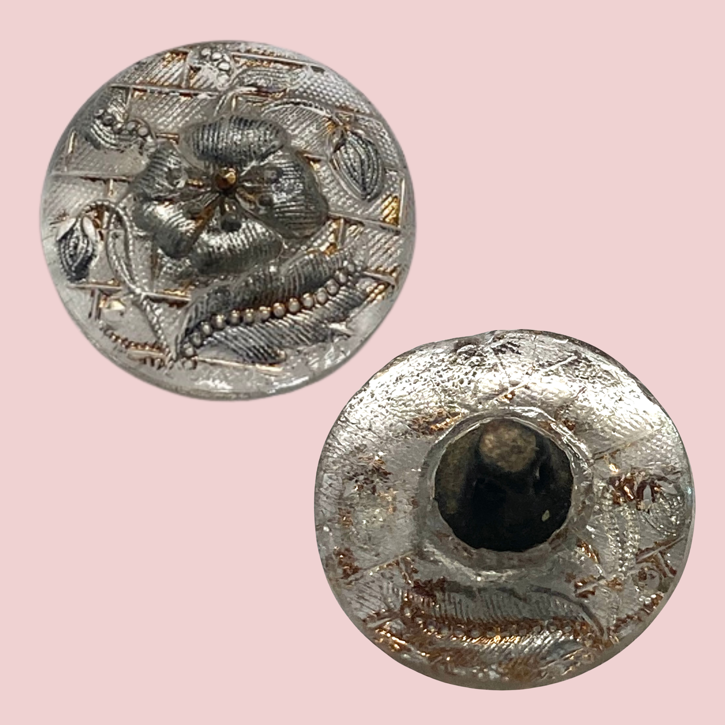 Small 19th Century Clear Lacy Glass Button with Silver Luster