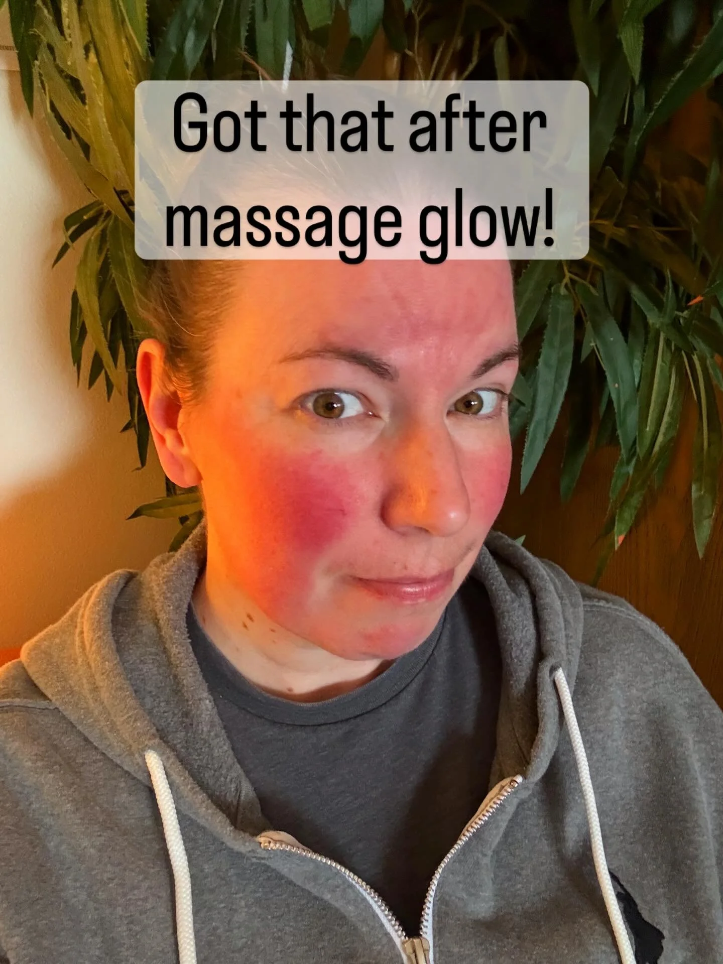 Feeling good after my massage today! Got that red glow! Lymphatic and myofacial release massage has helped with my pain. My muscles in my neck and shoulder are like rock from squeezing from pain all the time. Massage can increase pain for a short tim