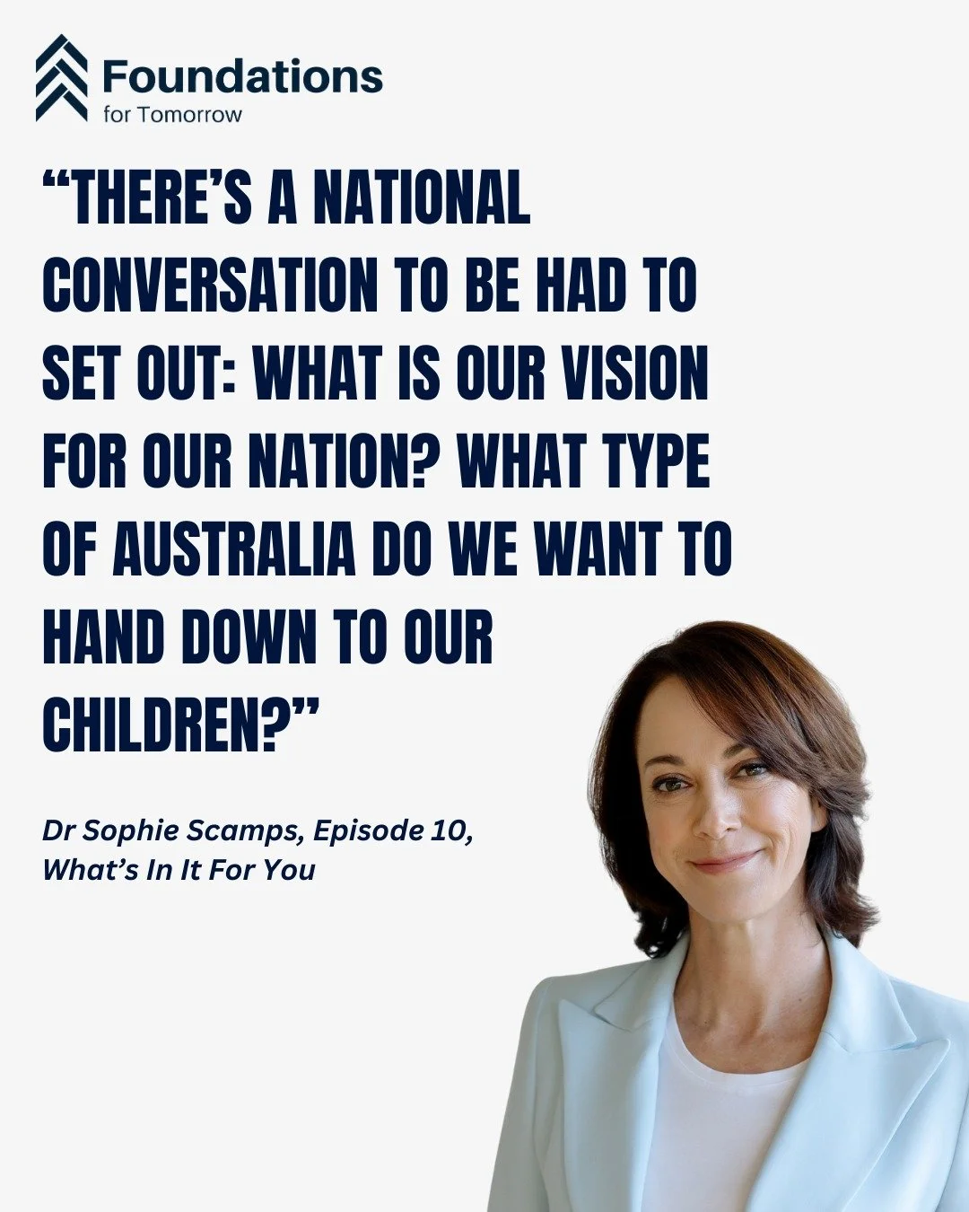 💡&ldquo;It shouldn&rsquo;t be so strange for a country to have a vision, and Australia doesn&rsquo;t really have one.&rdquo;

@drsophie4mackellar, who recently joined us on our final episode of What&rsquo;s In It For You, is a longstanding advocate 