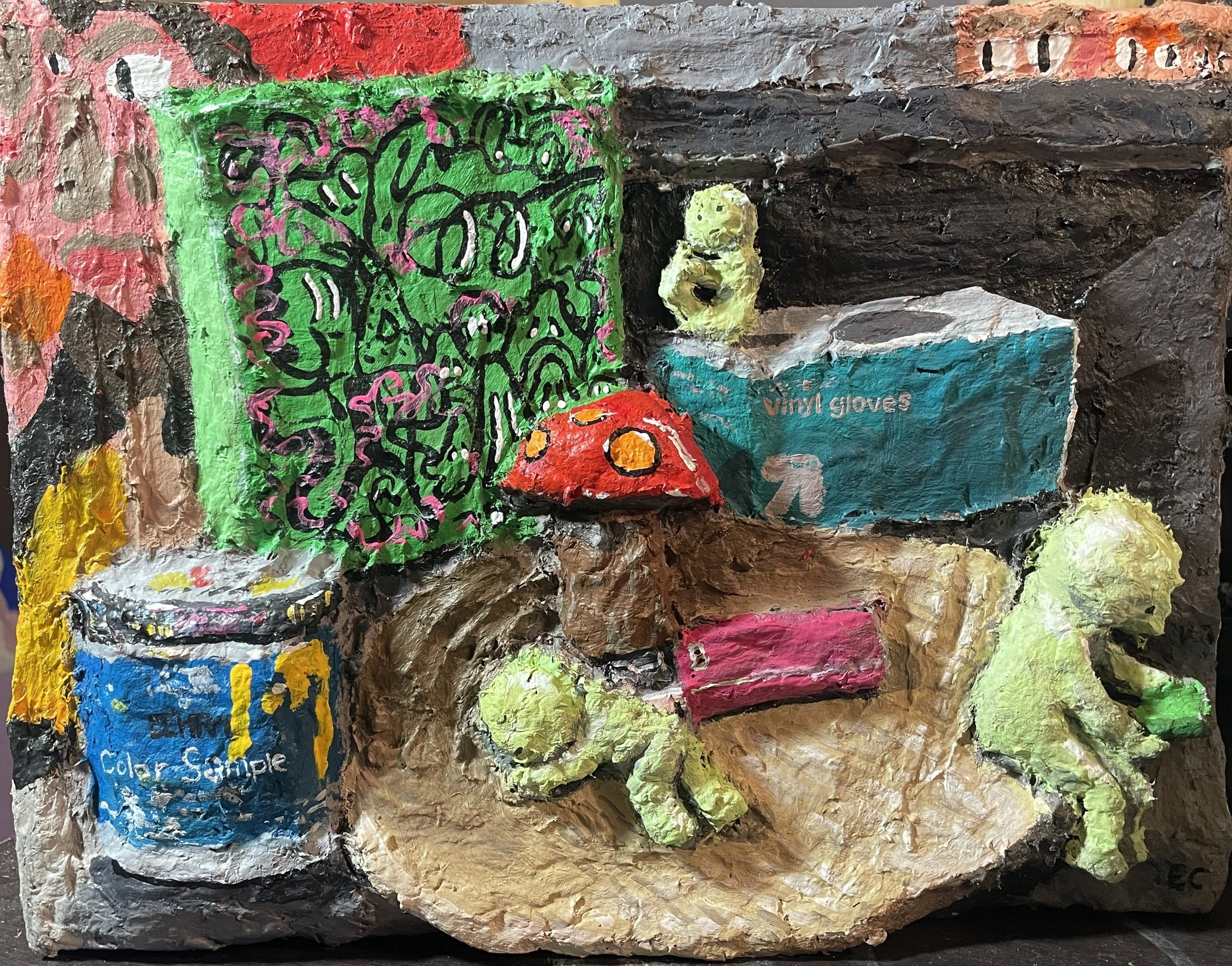 When People Are Not Looking
9x12"
House paint, newspaper clippings, and acrylic on canvas