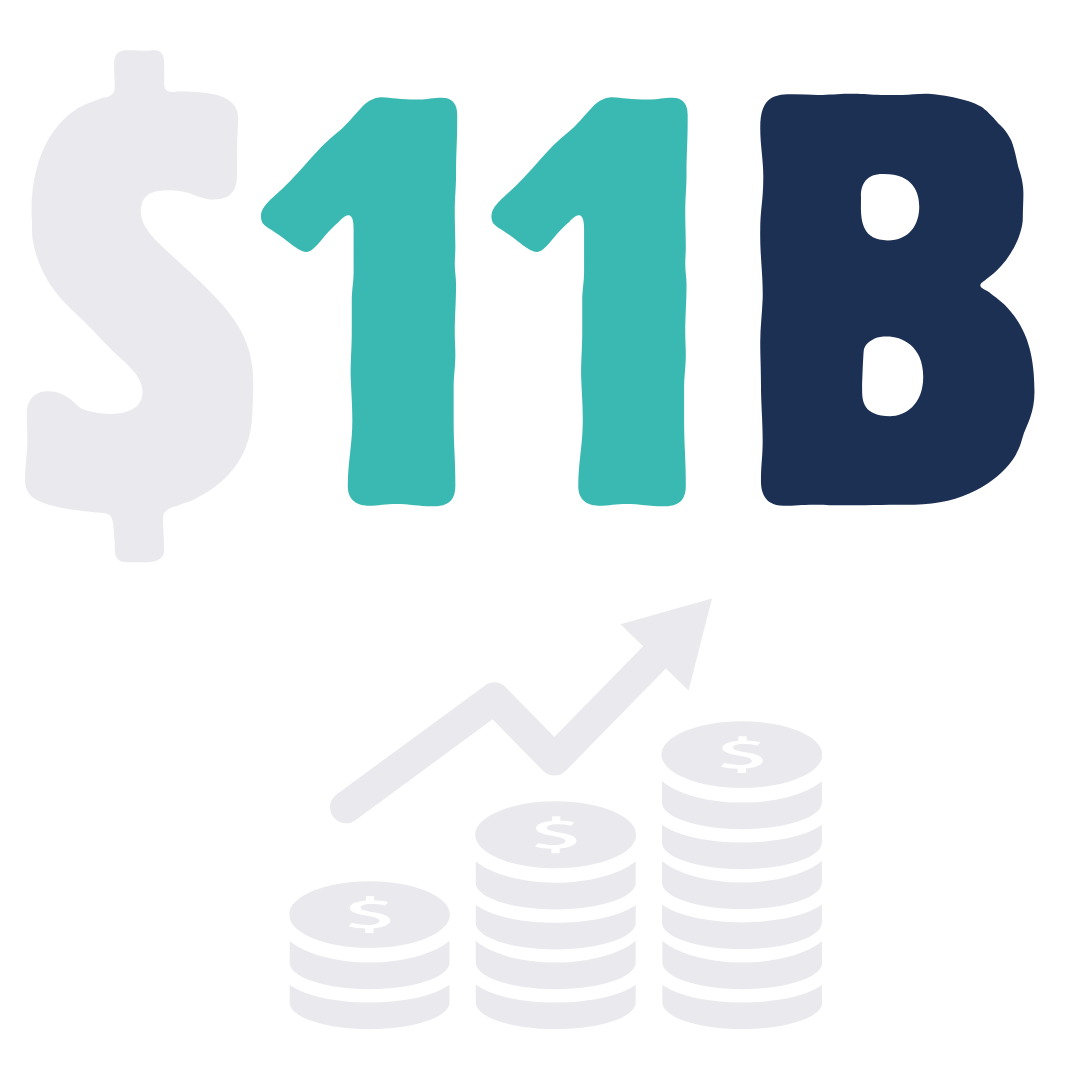 Financial graphic showing the number 118 with a rising arrow and stacks of coins