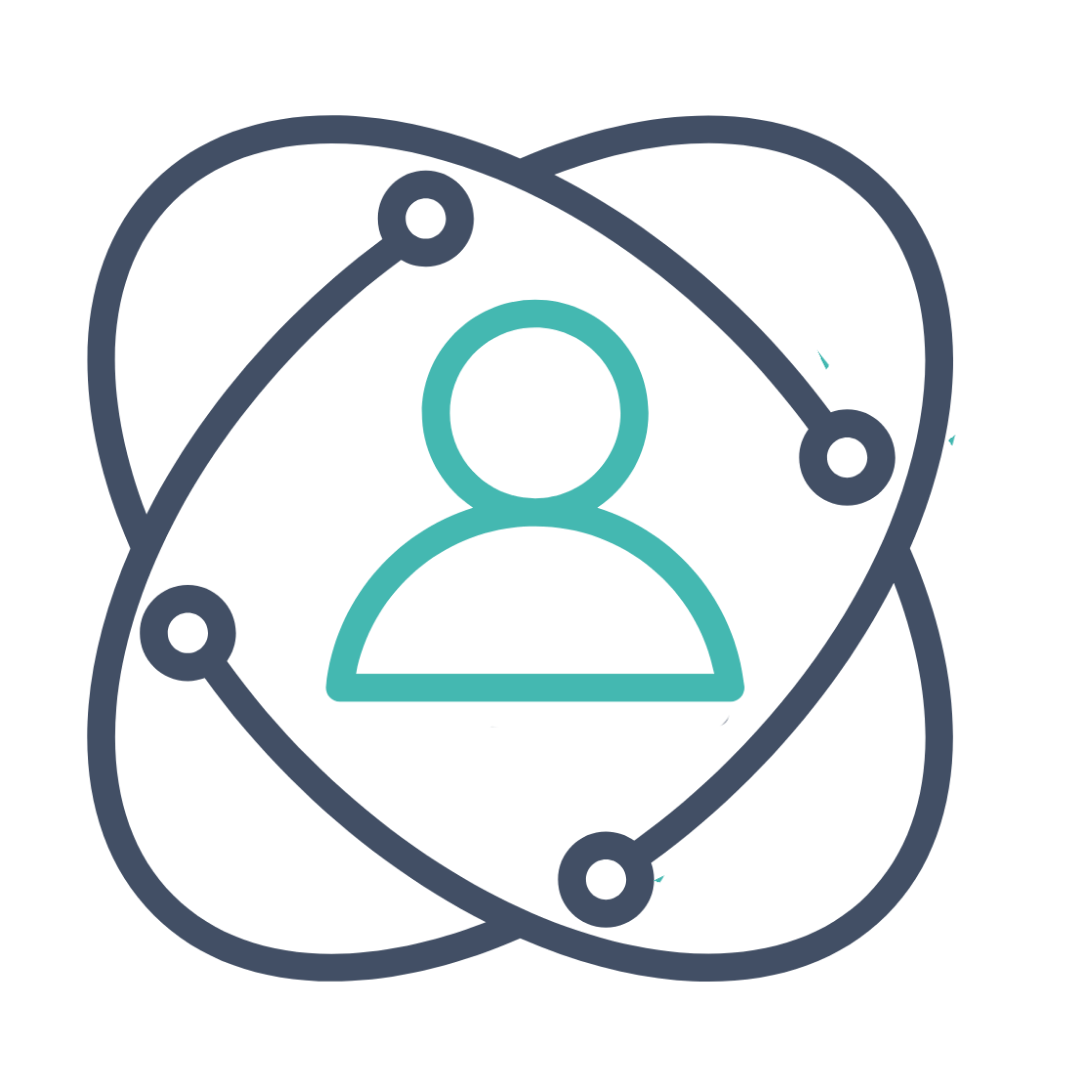 icon representing a person with interconnected nodes around it, symbolizing networking or social connection