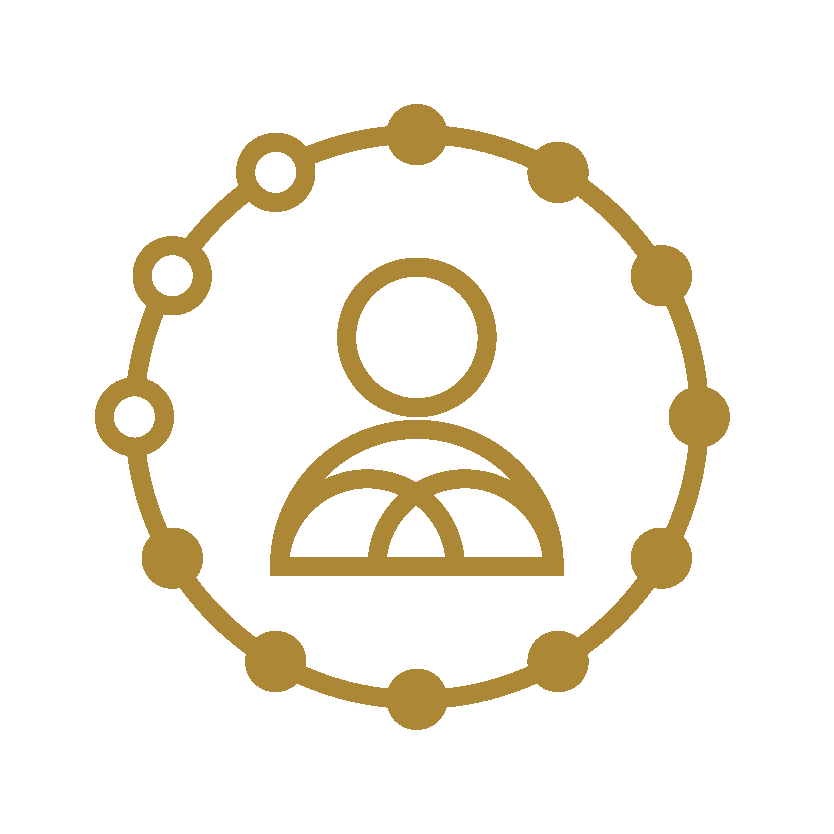 Icon - person at the center of a counting clock representing aging