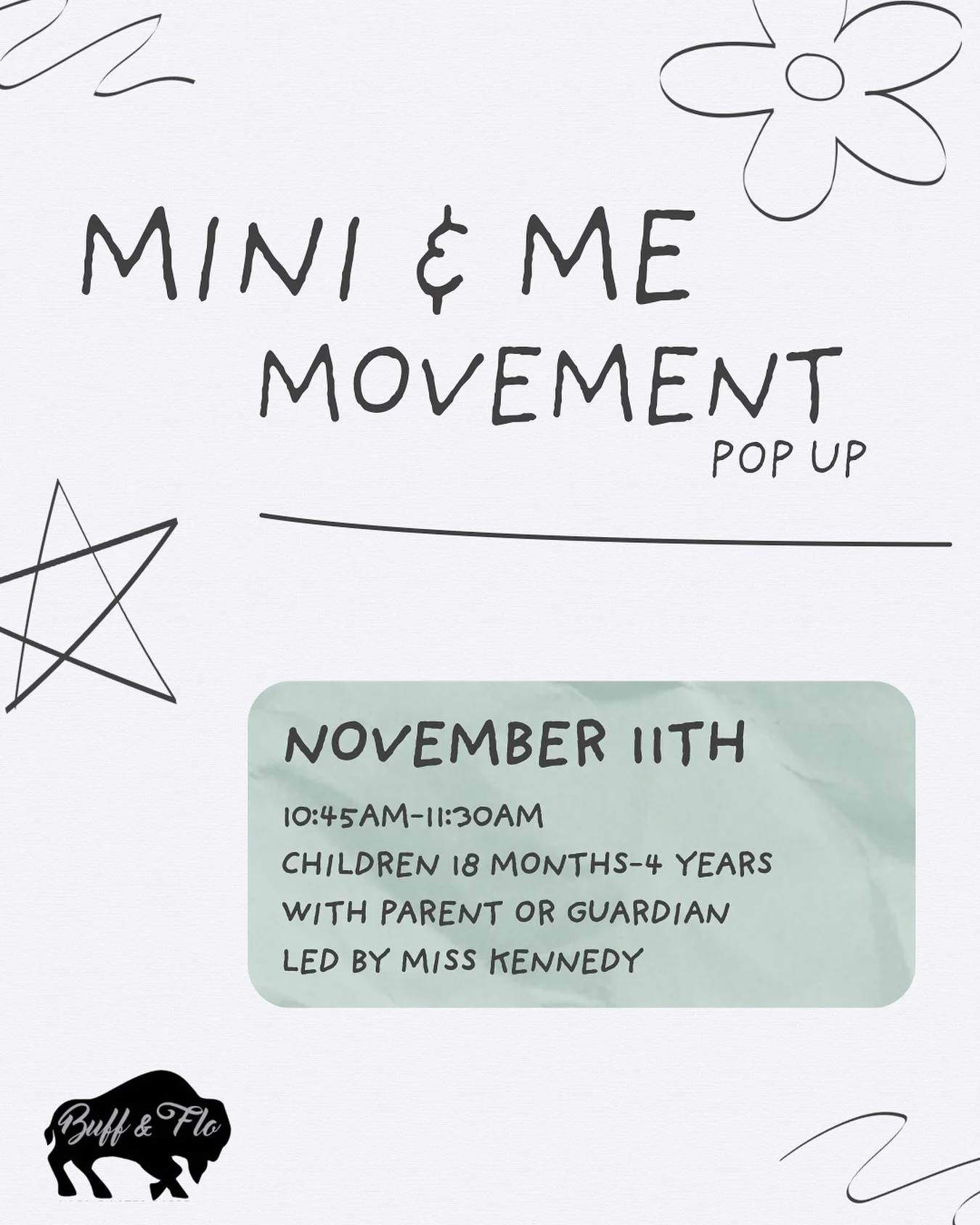 Bring your little one and join Kennedy for a joyful, high-energy Mini &amp; Me Movement class! Designed for children ages 18 months to 4 years, this class invites parents, guardians, or caregivers to move, groove, and play right alongside their minis