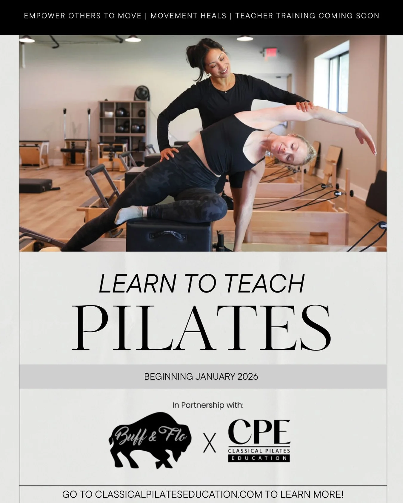 Empower others to move! Beginning this January, learn to teach Pilates with @classicalpilatesed and teach trainer @kittyyehhenry ✨ Classical Pilates Education is aligned with the Pilates Method Alliance and National Pilates Certification Program ensu