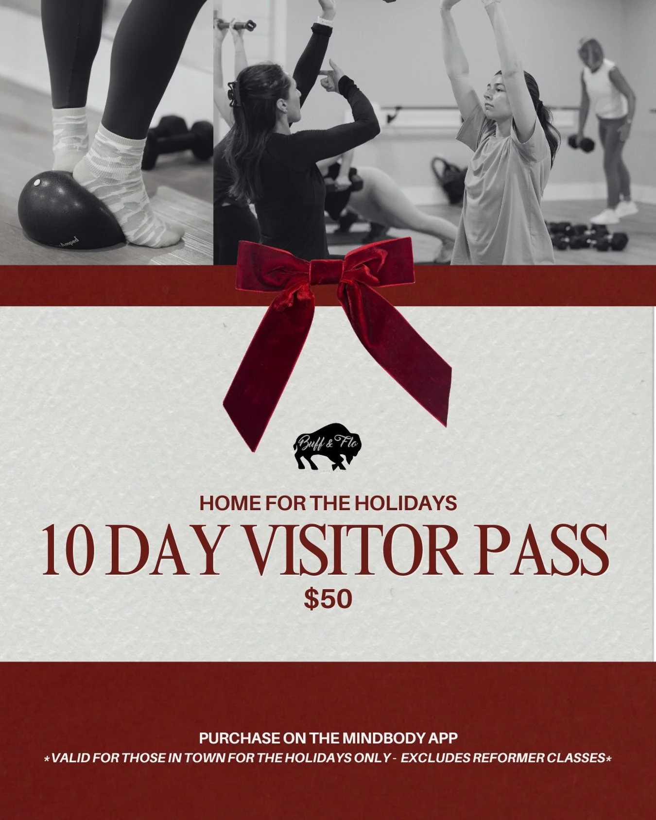 Traveling home for the Holidays OR have someone who is? ❄️✈️ 

Join us for a variety of classes with your favorite instructors while you&rsquo;re in town between all of your holiday festivities! 

The 10 Day Pass is available for purchase on the Mind