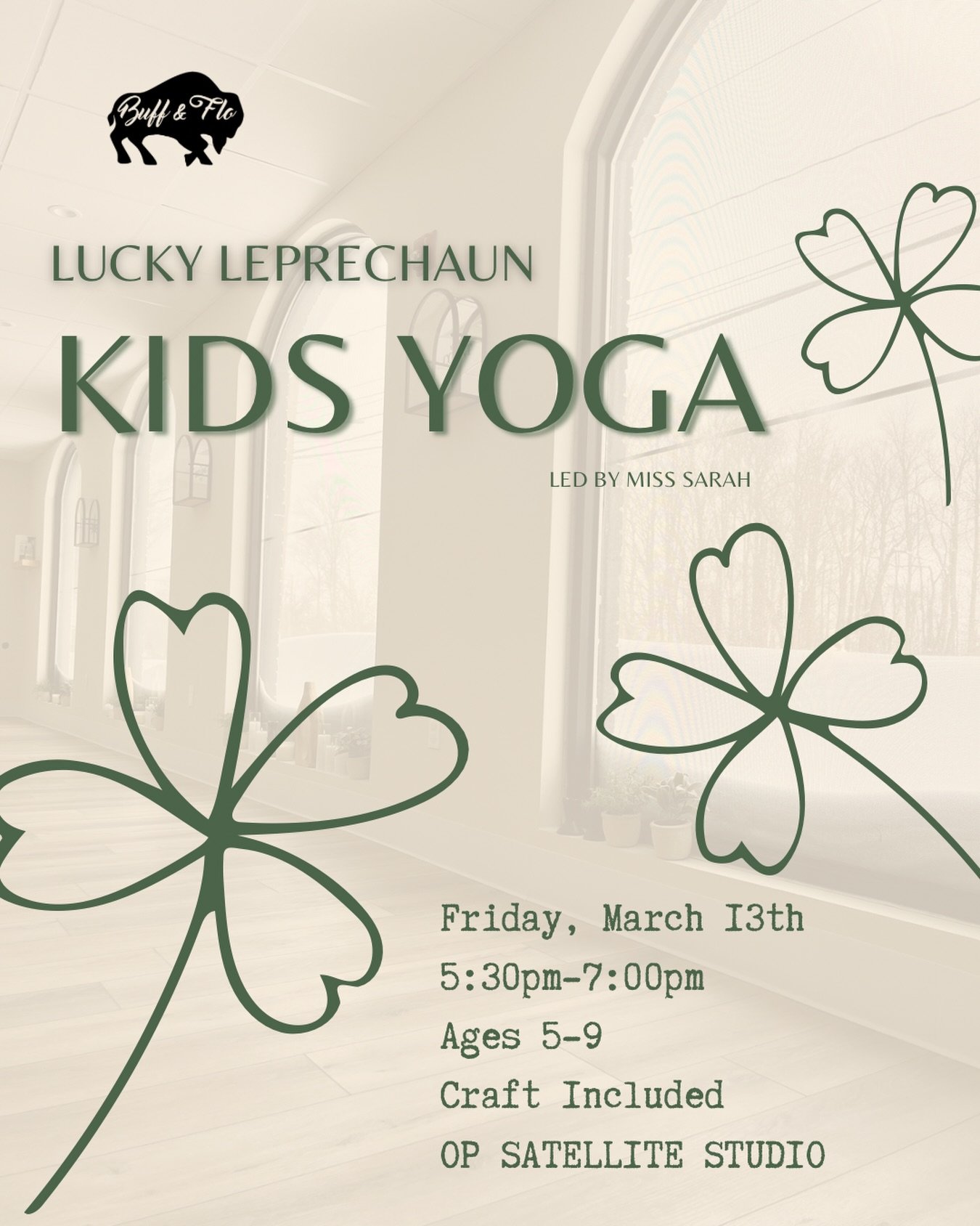 Get your kids ready to celebrate St. Patrick&rsquo;s Day with this lucky and fun pop-up yoga class! 🍀 

Join Sarah @sarah_f_fitness for 90 minutes learning yoga poses &amp; breathing exercises, playing games and creating a themed craft🌈

Friday, Ma