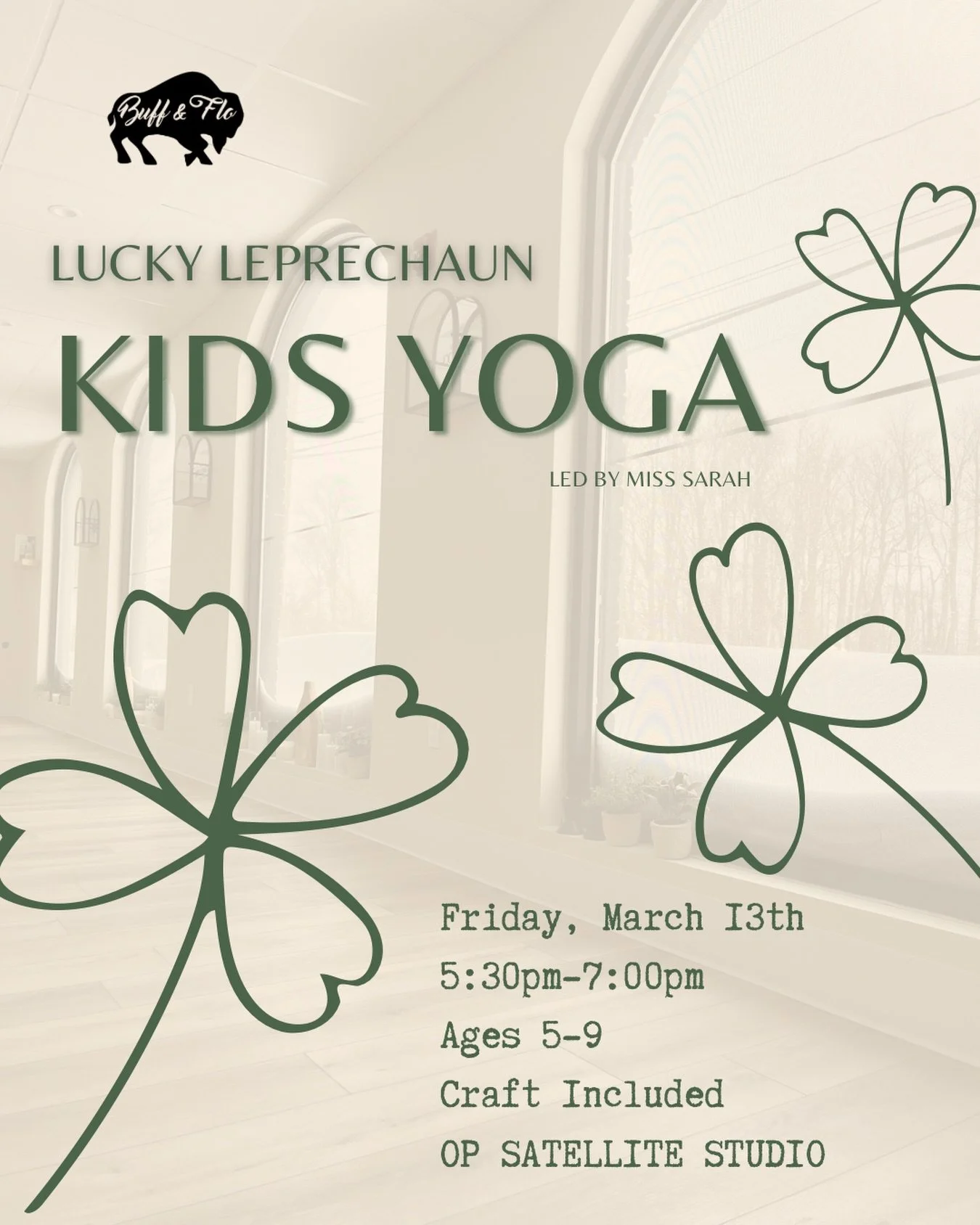 Get your kids ready to celebrate St. Patrick&rsquo;s Day with this lucky and fun pop-up yoga class! 🍀 

Join Sarah @sarah_f_fitness for 90 minutes learning yoga poses &amp; breathing exercises, playing games and creating a themed craft🌈

Friday, Ma