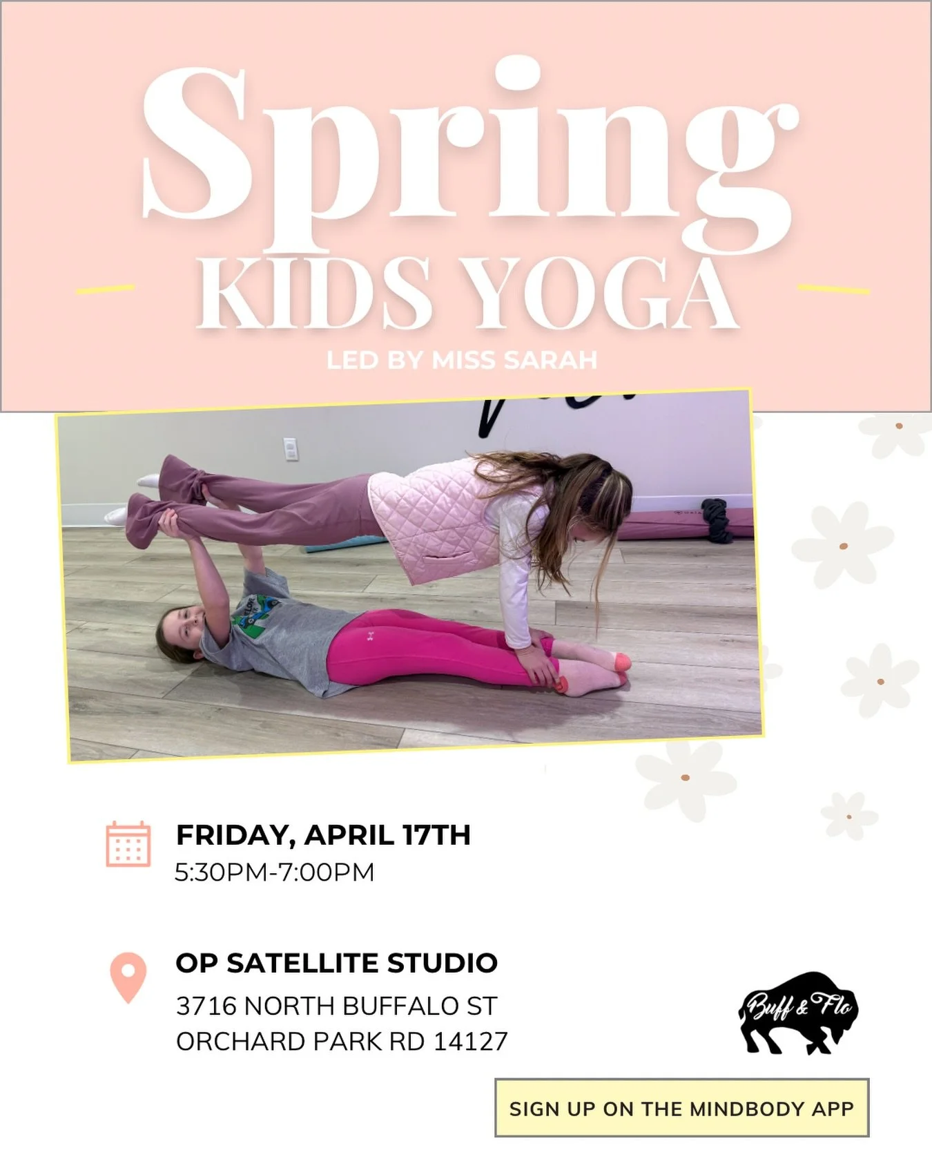 Join us for a 🌼Spring Kids Yoga Class 🌼 led by @sarah_f_fitness 

Kids will enjoy mindful movement and tune in with their breath through fun yoga poses, games and a themed craft!

Spots are limited so book soon!📲

Friday, April 17th 
5:30pm - 7:00