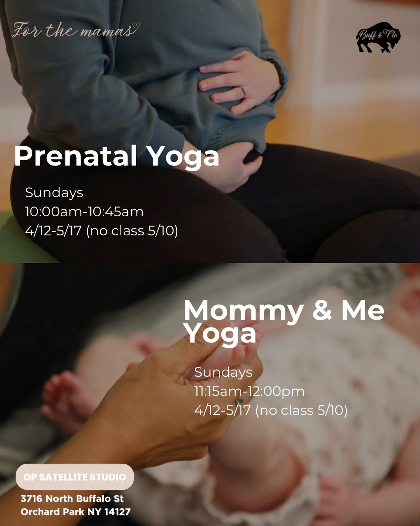 Calling all the Mamas! Two amazing series led by @geebs31 are coming up for you &amp; your babe 🤍 Join us in our new OP Satellite Studio located minutes down the road from our main studio! 

PRENATAL YOGA
Sundays 4/12-5/17 (no class 5/10)
10:00am-10