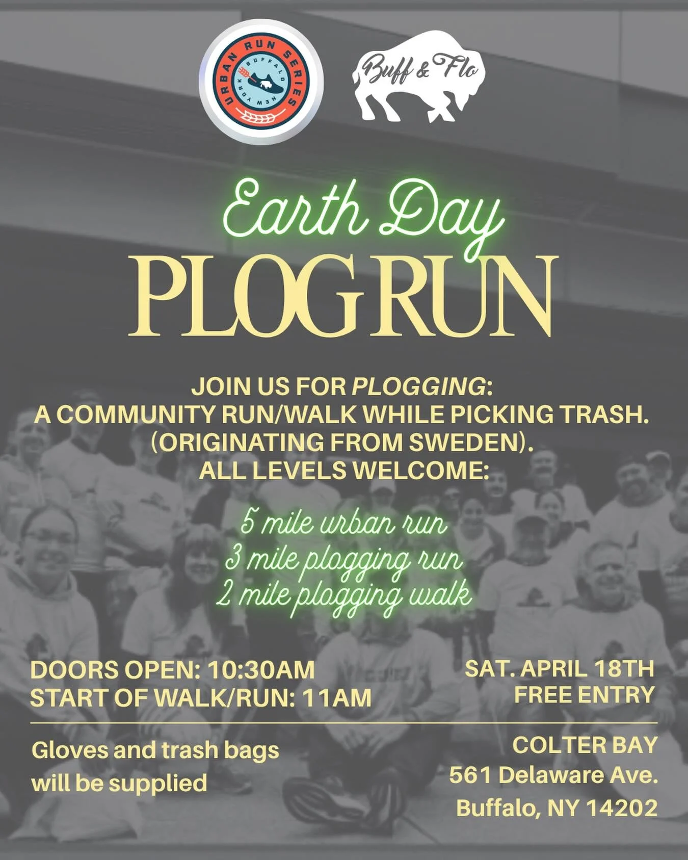 Celebrate Earth Month with @urbanrunsbflo in collaboration with @buff_and_flo and @lululemon this Saturday April 18th for a Plog Run/Walk. (Plogging is picking a community run/walk while picking up trash. An activity originating from Sweden)! All lev