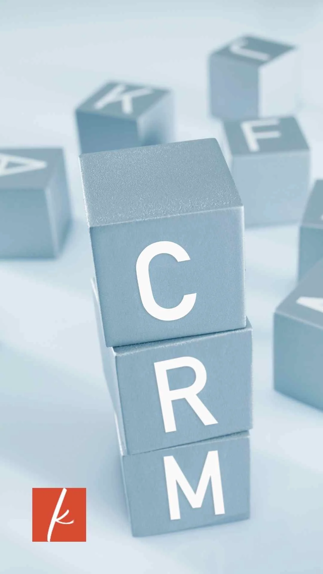 Gray blocks stacked vertically with the letters C, R, and M, representing customer relationship management.