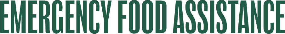 Close-up of green text reading 'EMERGENCY FOOD ASSISTANCE' on a dark background.