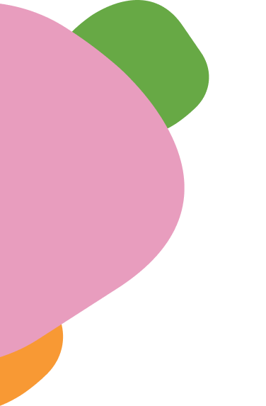 Close-up of colorful organic shapes, including pink, green, and orange, floating together.