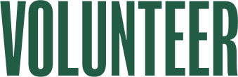 The word 'VOLUNTEER' in large green letters