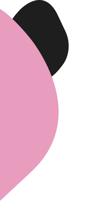 Close-up of a graphic featuring a pink heart shape with black and pink rounded elements at the top.