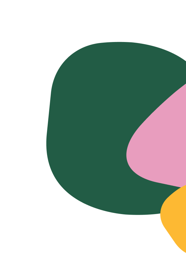 Abstract colorful shapes including pink, green, and yellow on a black background.