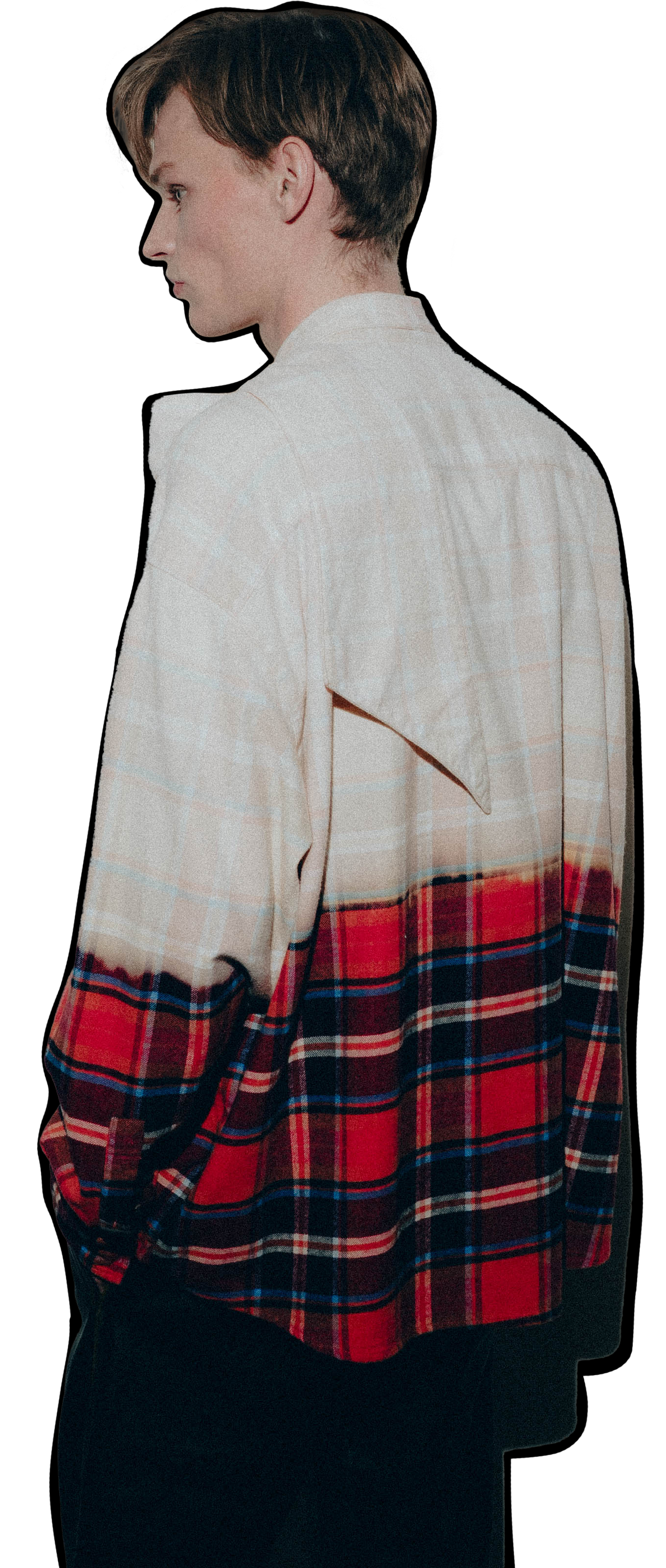 Back view of plaid shirt showing garment construction and pattern development