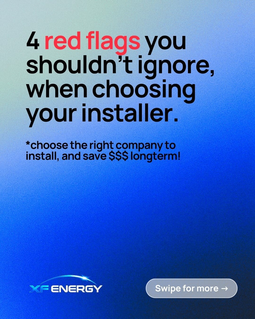 Choosing a solar installer? Watch out for these red flags 🚩👀

The system on your roof could be there for decades, so who you choose to design and install it matters.

Look for a company that takes the time to understand your energy usage, clearly e